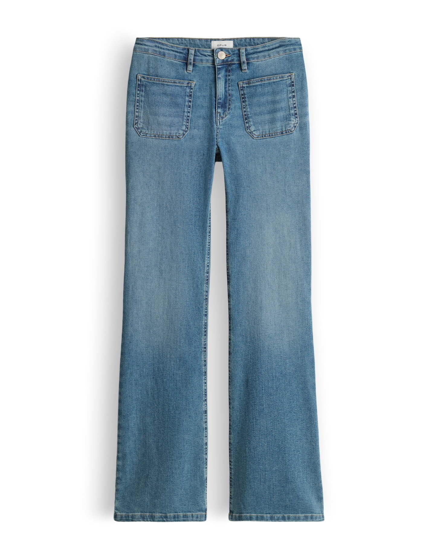 OPUS Bootcut-Jeans ELMA Flared Jeans mit Vintage Appeal Low Rise Leicht ausgestelltes Bein, eckige Taschen, verdeckter Zip-Fly