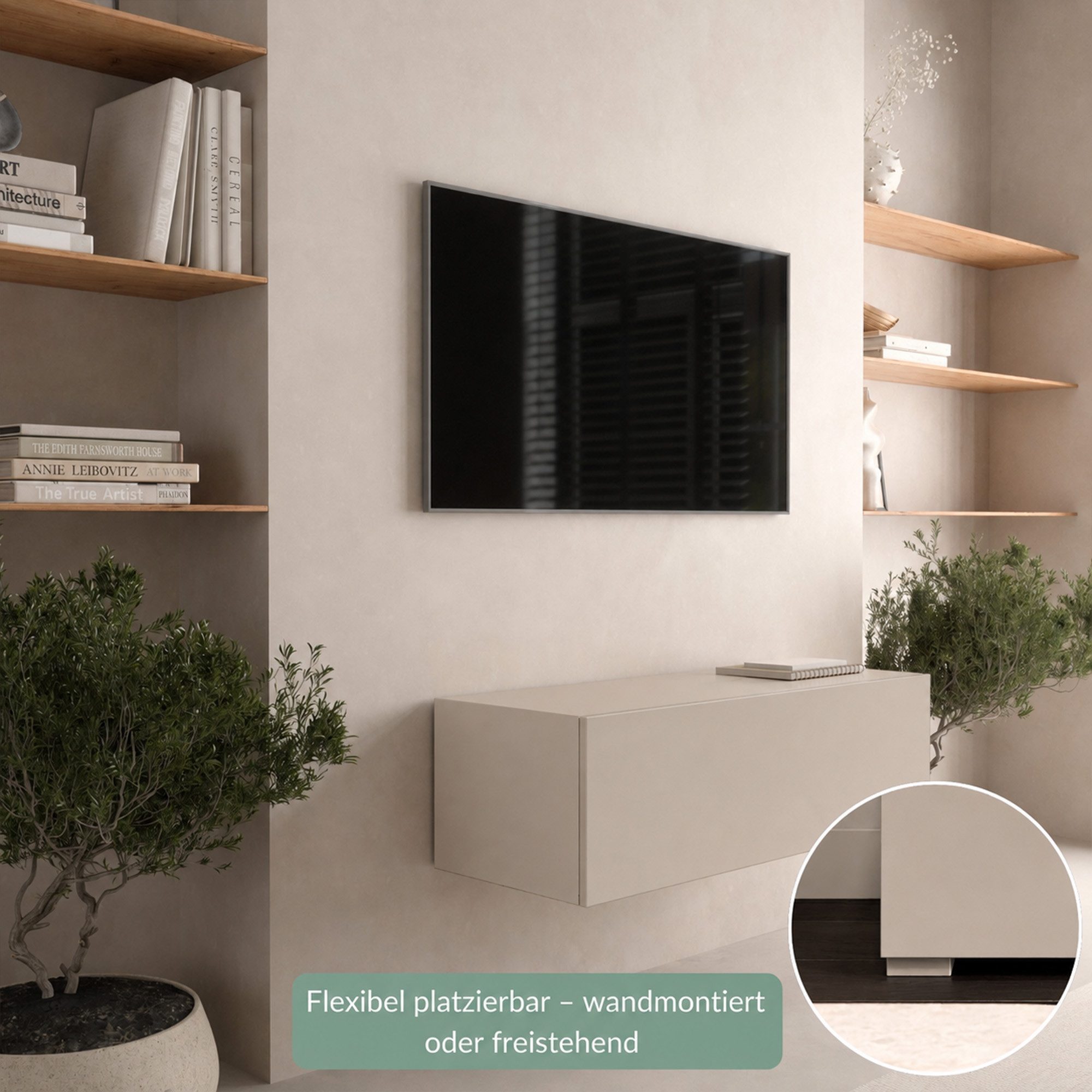 Planetmöbel TV-Schrank West TV-Board, Fernsehtisch 100 cm lang, TV-Lowboard (für Fernseher bis 55 Zoll, TV Schrank viel Stauraum, sideboard hängend, Fernsehschr – Bild 5 von 5