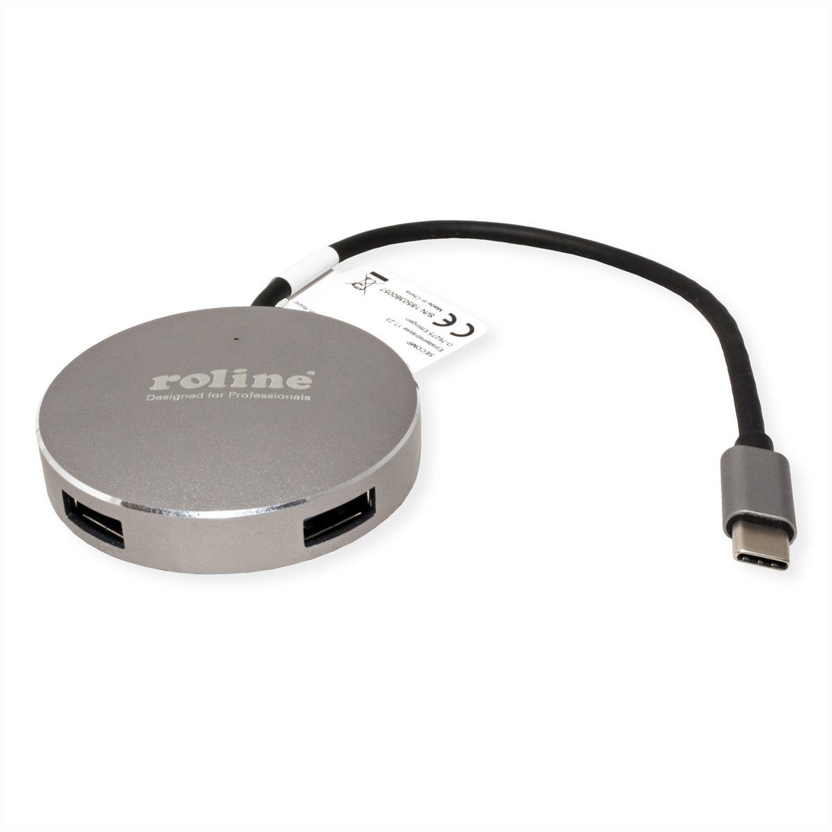 ROLINE USB 3.2 Gen 1 Hub, rund, 4fach, Typ C Anschlusskabel Computer-Adapter USB Typ C (USB-C) Männlich (Stecker) zu USB 3 Typ A Weiblich (Buchse), 15.0 cm