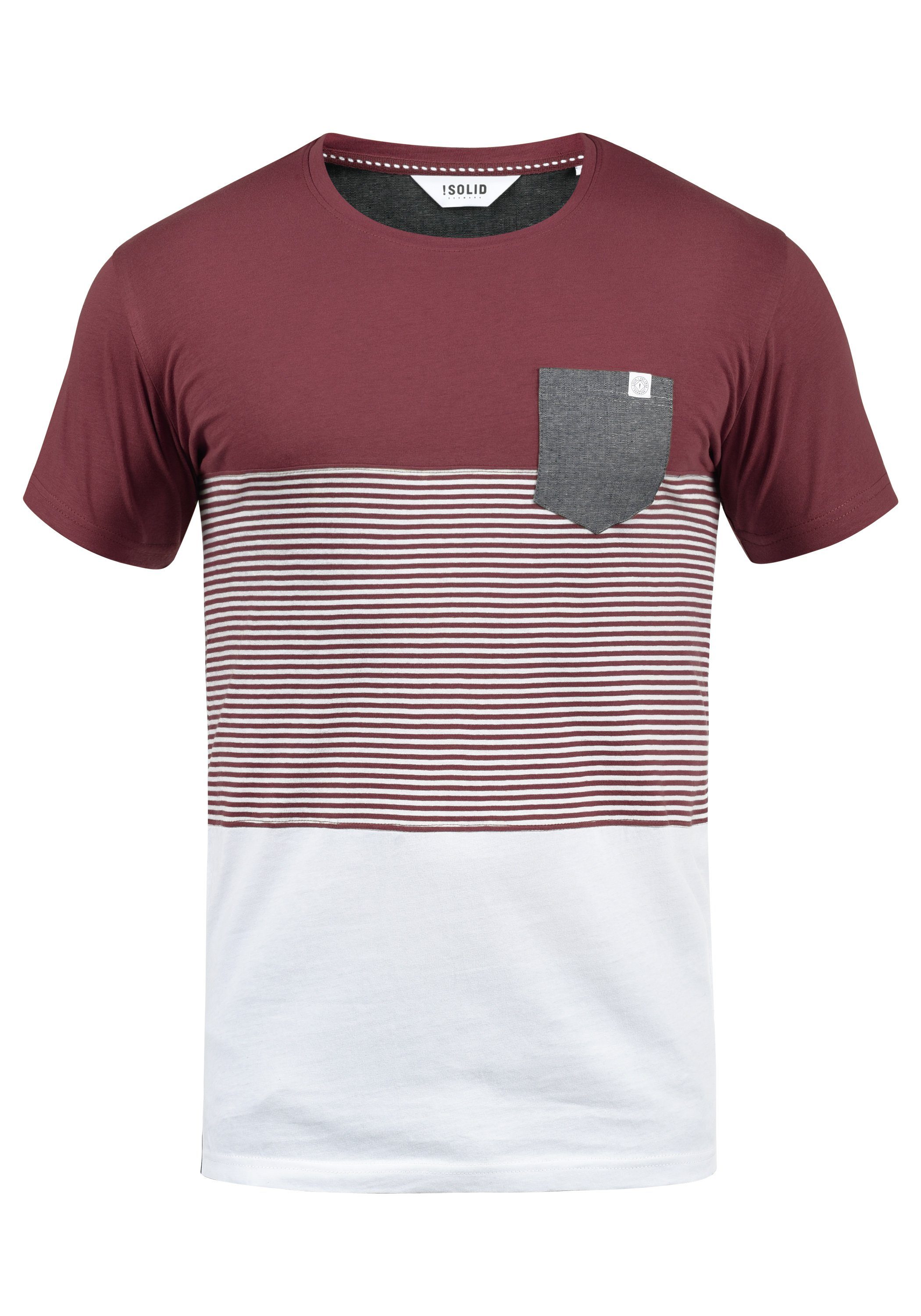 !Solid Rundhalsshirt SDMalte Kurzarmshirt mit Streifen und Brusttasche Wine Red (0985)