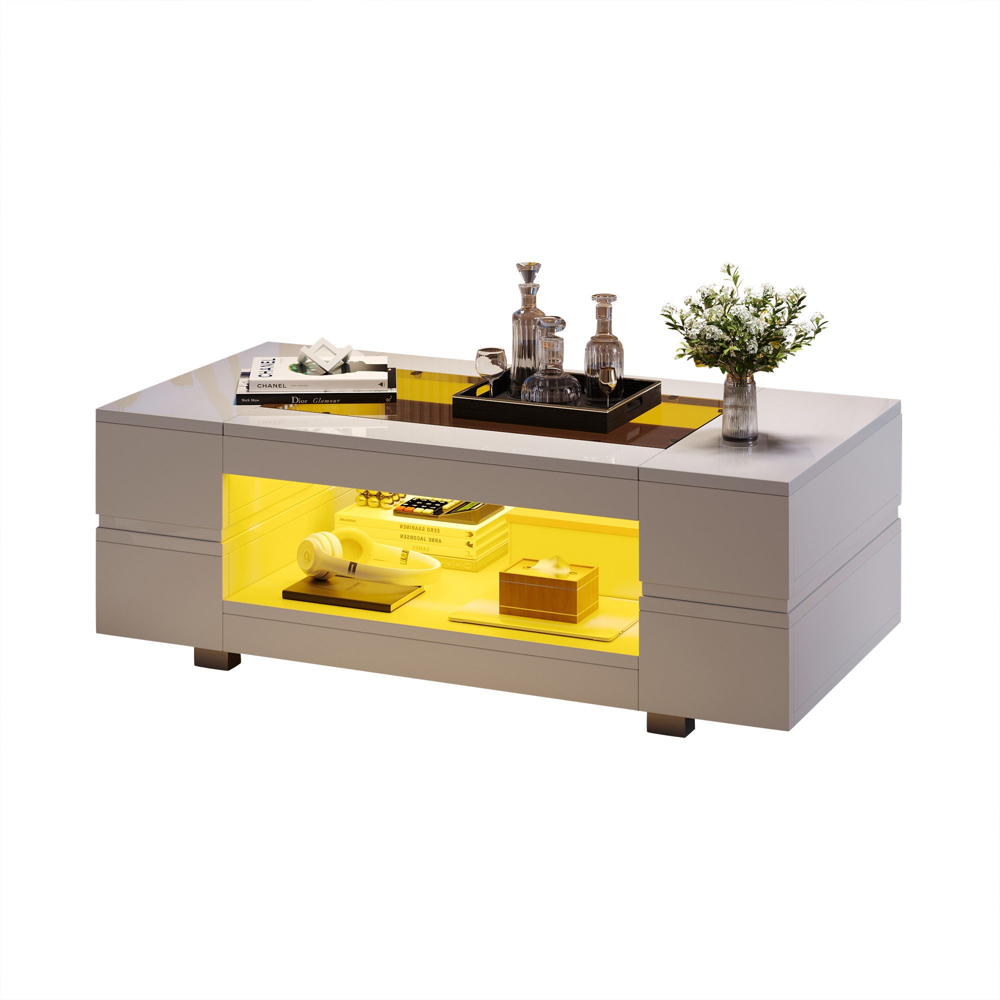 Merax Couchtisch hochglanz Sofatisch Beistelltisch mit LED-Beleuchtung (1-S günstig online kaufen