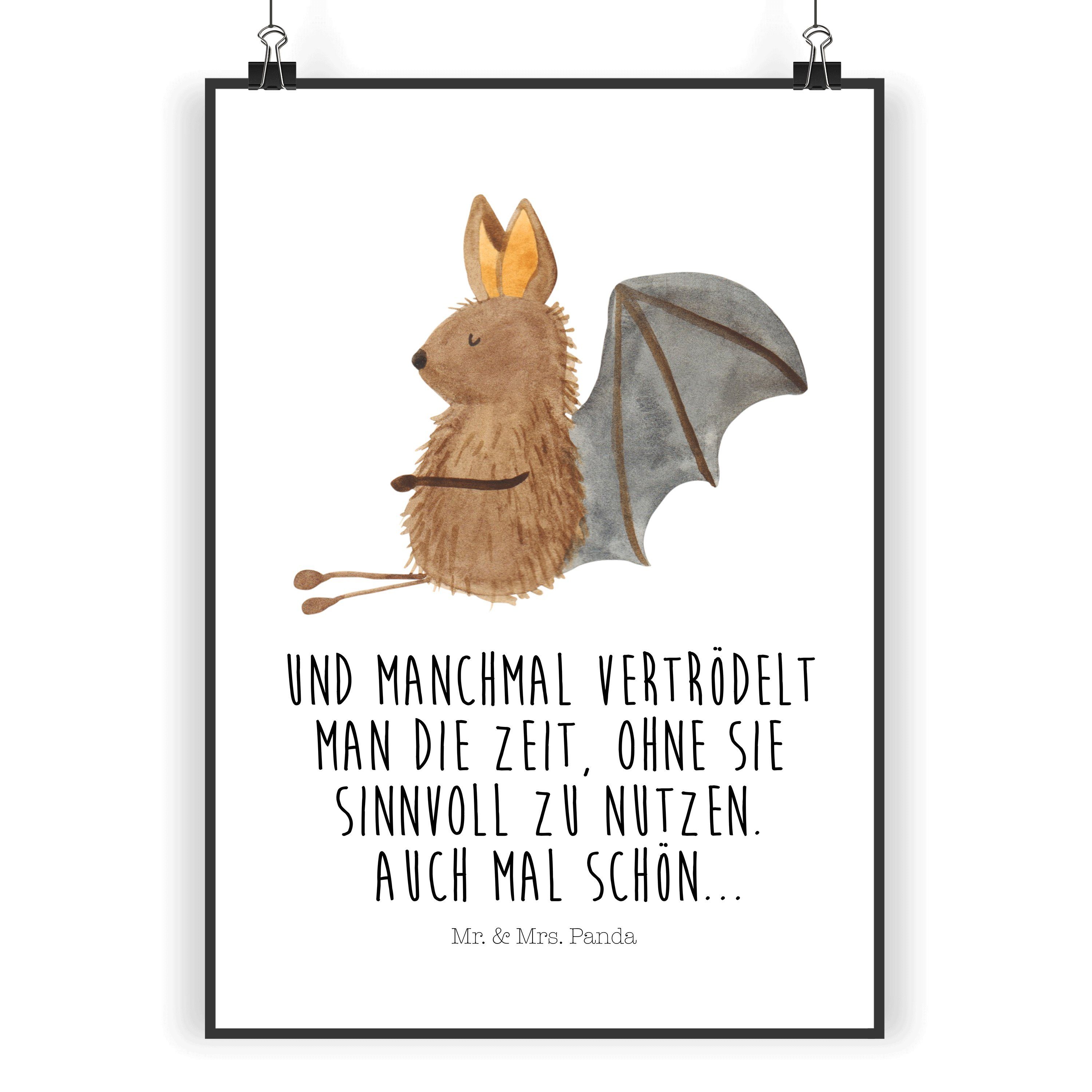 Mr. & Mrs. Panda Poster »Fledermaus sitzend Weiß gute Laune, Bild