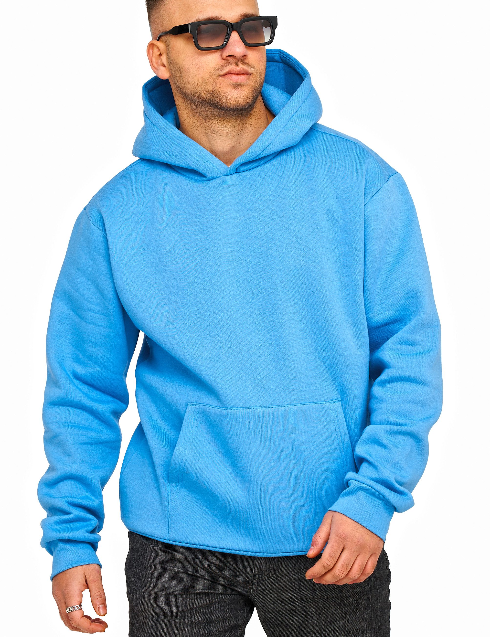 DAILY COTTON Hoodie im Oversize Schnitt Unifarben - Kapuzenpullover Loose-Fit Herren Basic Kapuzen-Sweatshirt Oversized Raglan Sweater – Bild 2 von 3