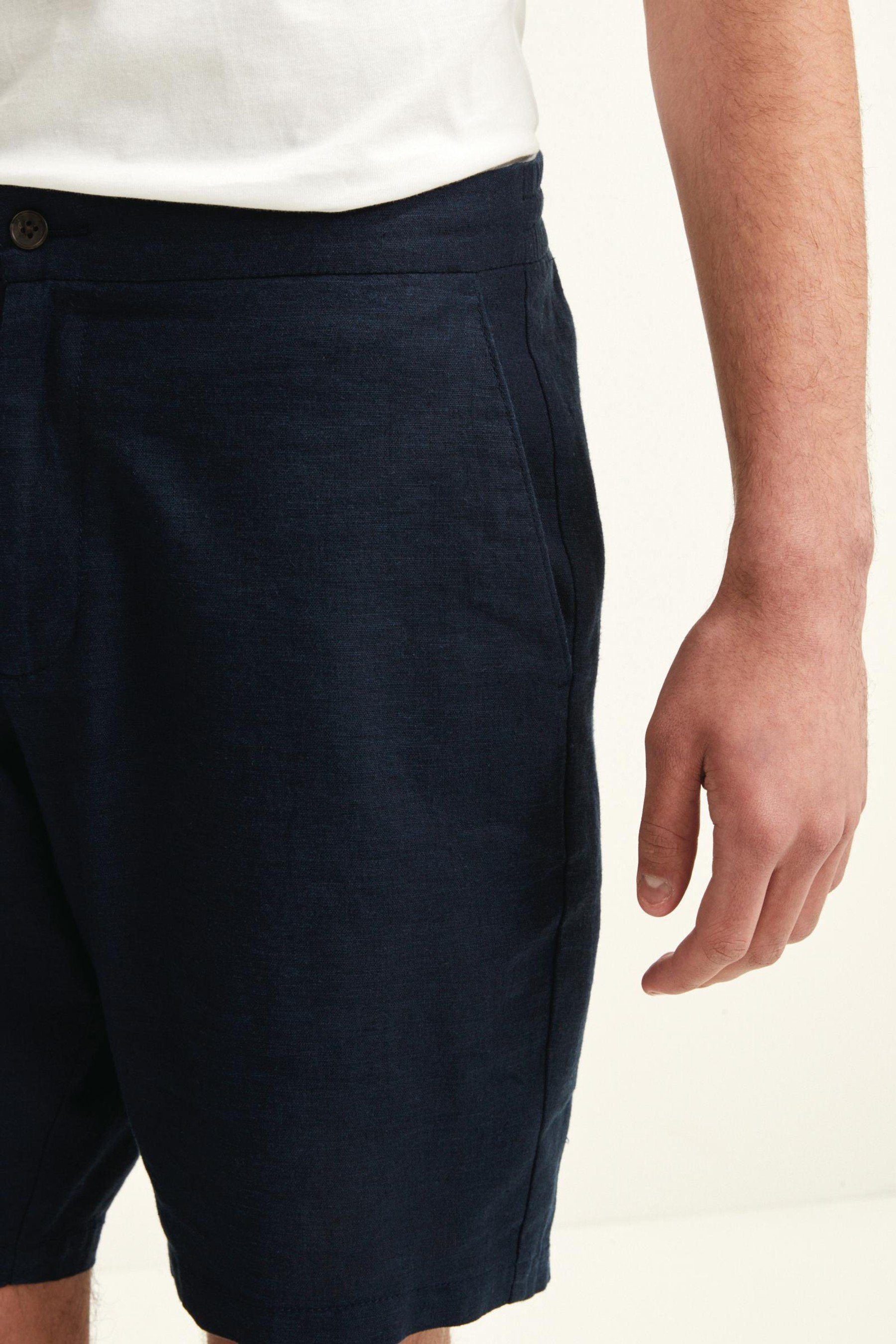 Next Shorts Hose aus mit Blue Navy Leinengemisch (1-tlg) Gummibund