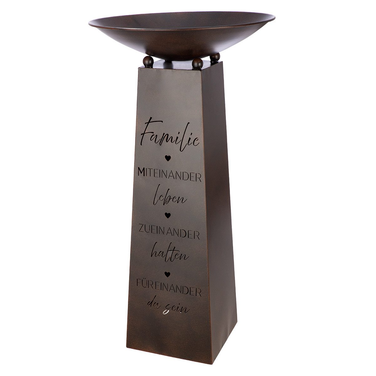 MF Dekoschale Metall Schalenständer Familienzeit mit Spruch in Braun Höhe 95cm (1 St)