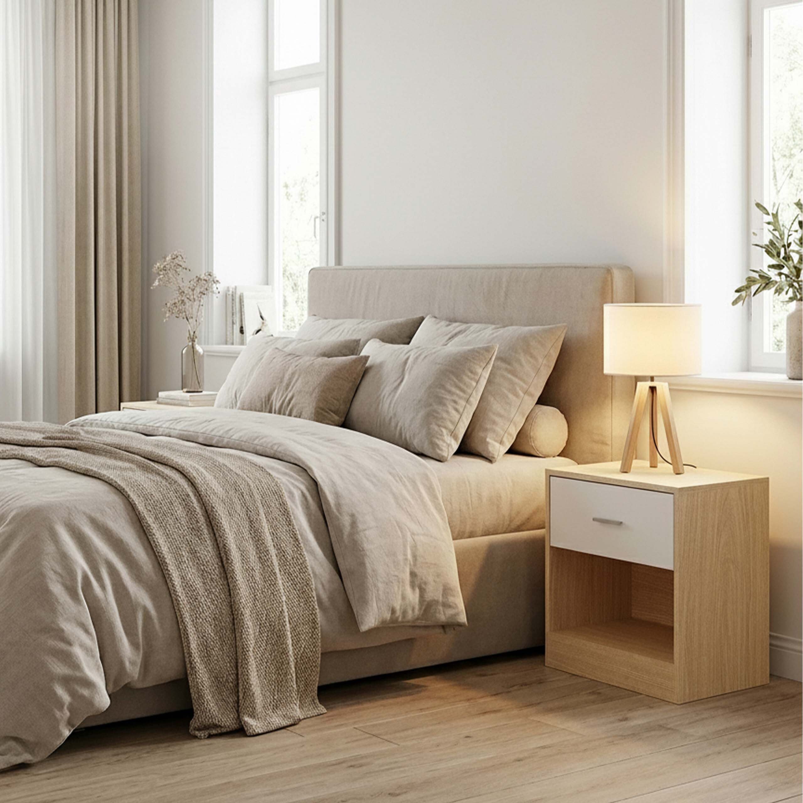 relaxdays Nachtschrank Nachttisch mit Schublade (2-St) Holzoptik-Weiß, 2er-Pack – Bild 3 von 5