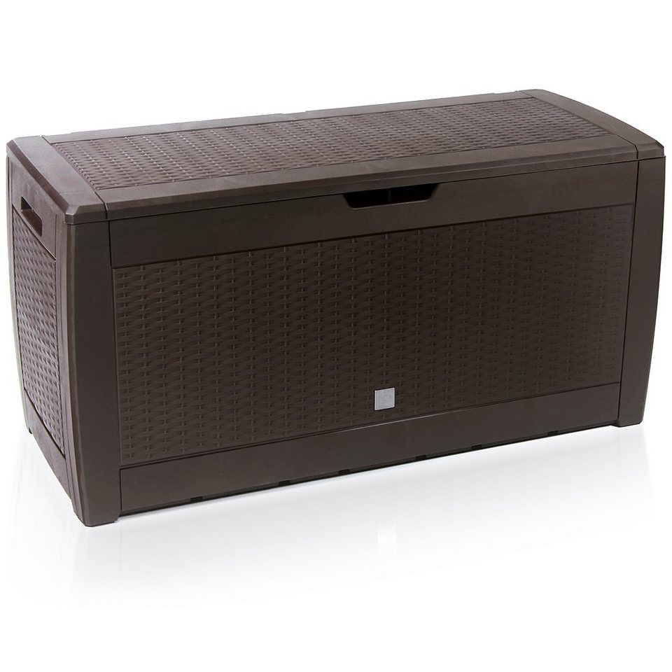 Deuba Auflagenbox »Rato«, Garten Truhe Rato Rattan Optik klappbarer Deckel Stecksystem Haltegriffe Rollen Braun Gartenbox Auflagenbox Kissenbox