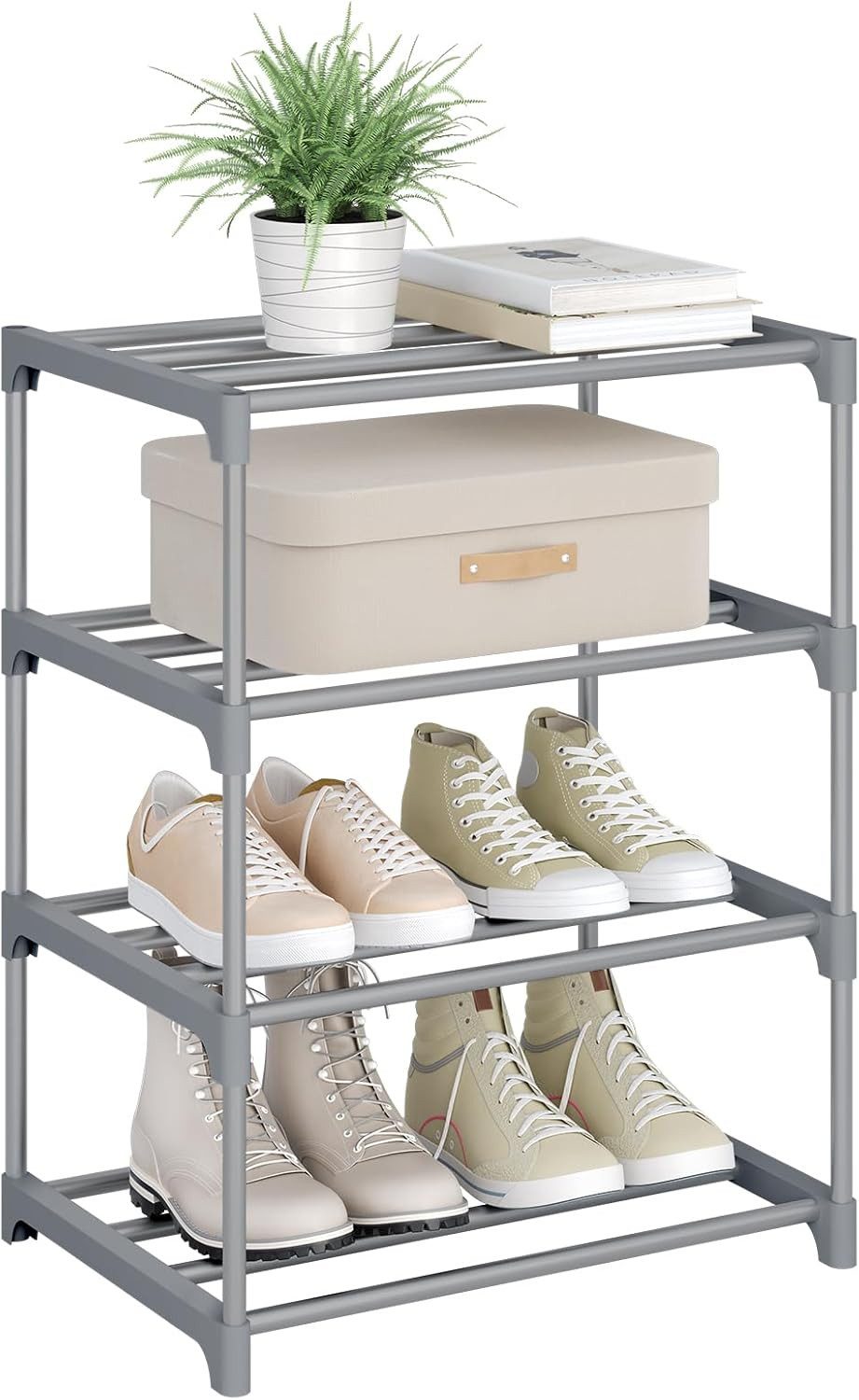 Woltu Schuhregal, offener Schuhschrank Metall. 4 Ebenen für 8 Paar Schuhe