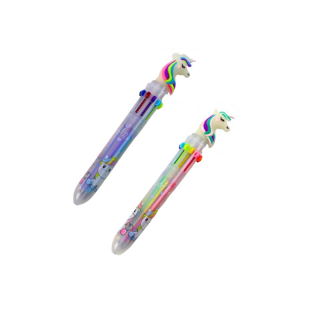 LEAN TOYS Kugelschreiber Mehrfarbstift Einhornstift Kinderstift, (Spar-Set, 1-tlg), 10 Farben, Einhorn-Motiv, Druckmechanik