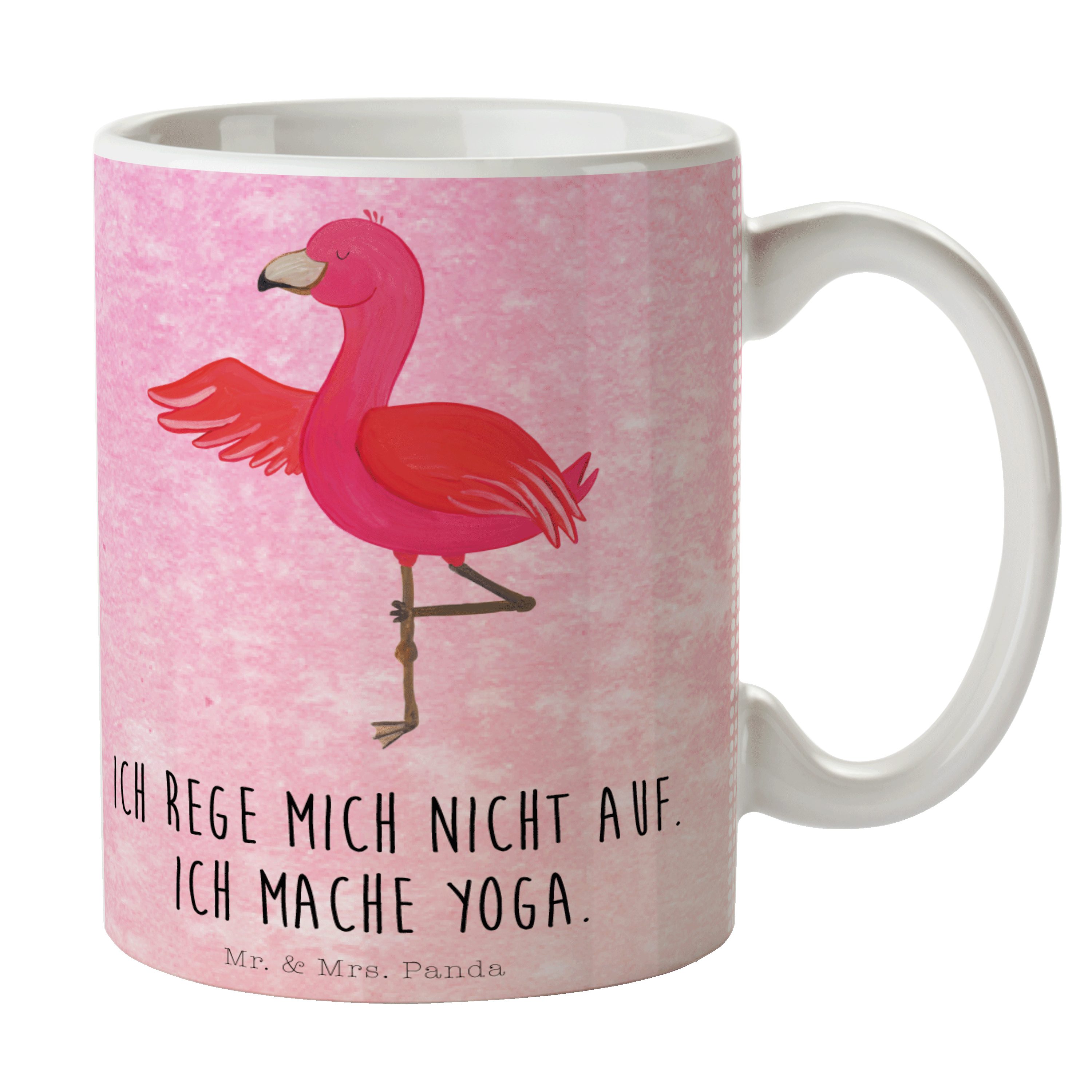 Mr. & Mrs. Panda Tasse Flamingo Yoga - Aquarell Pink - Geschenk, Namaste, Tasse Sprüche, Ker, Keramik