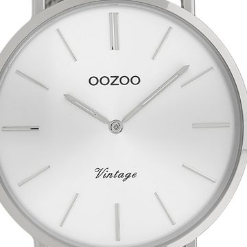 OOZOO Quarzuhr Oozoo Herren Armbanduhr silber Analog, (Analoguhr), Herrenuhr rund, groß (ca. 40mm) Edelstahlarmband, Fashion-Style