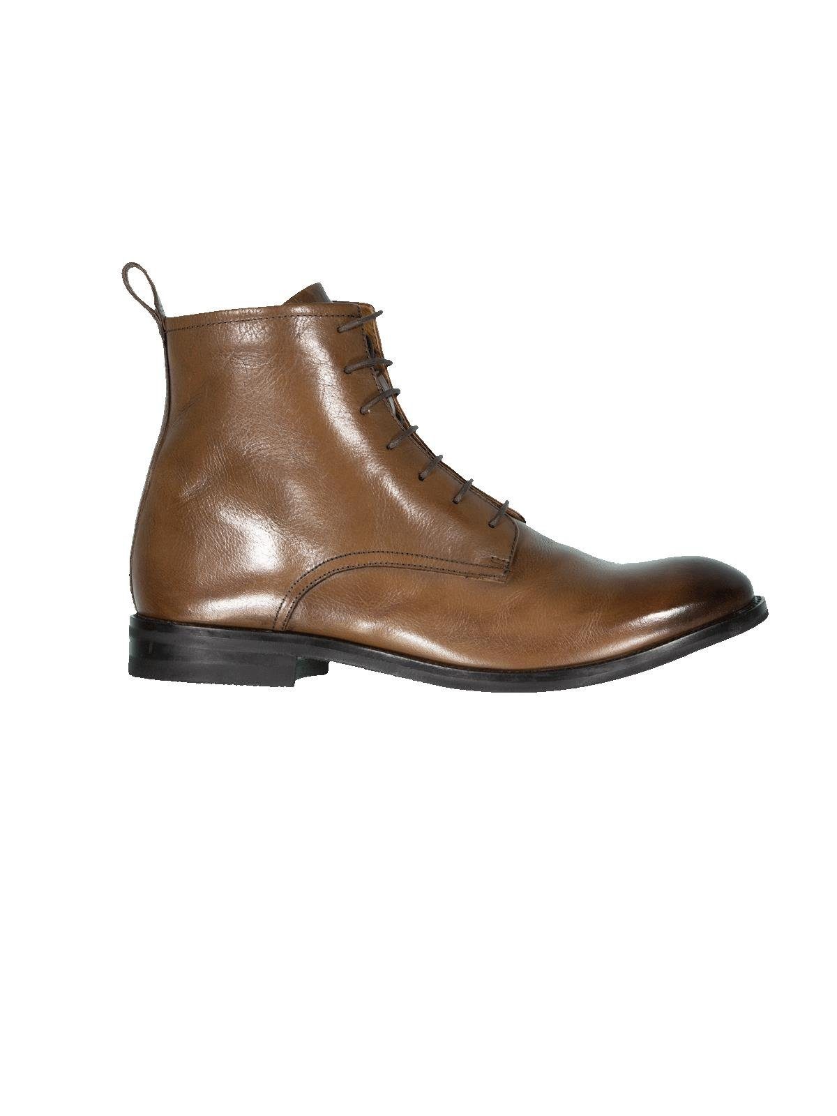 emilio adani Herren Lederboot mit Reißverschluss, Cognac Schnürboots