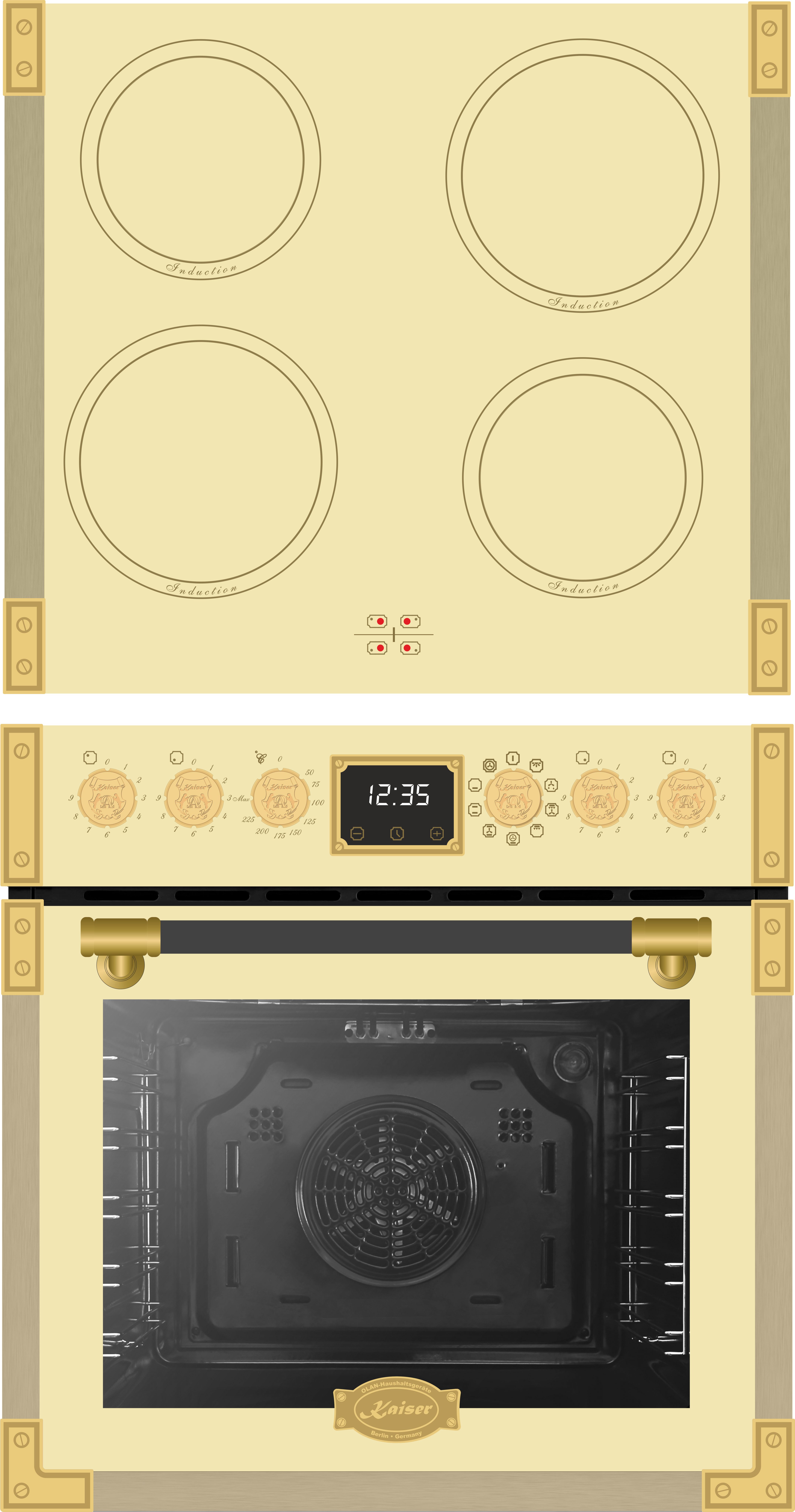 Kaiser Küchengeräte Induktions Herd-Set Art Deco EHC 6776 I ElfAD, Retro Herdset Backofen 74 l mit Induktionskochfeld, mit 1-fach-Teleskopauszug, Katalytische Selbstreinigung, Herd Set Induktion, Retro Backofen mit Induktionskochfeld,Air-Fry
