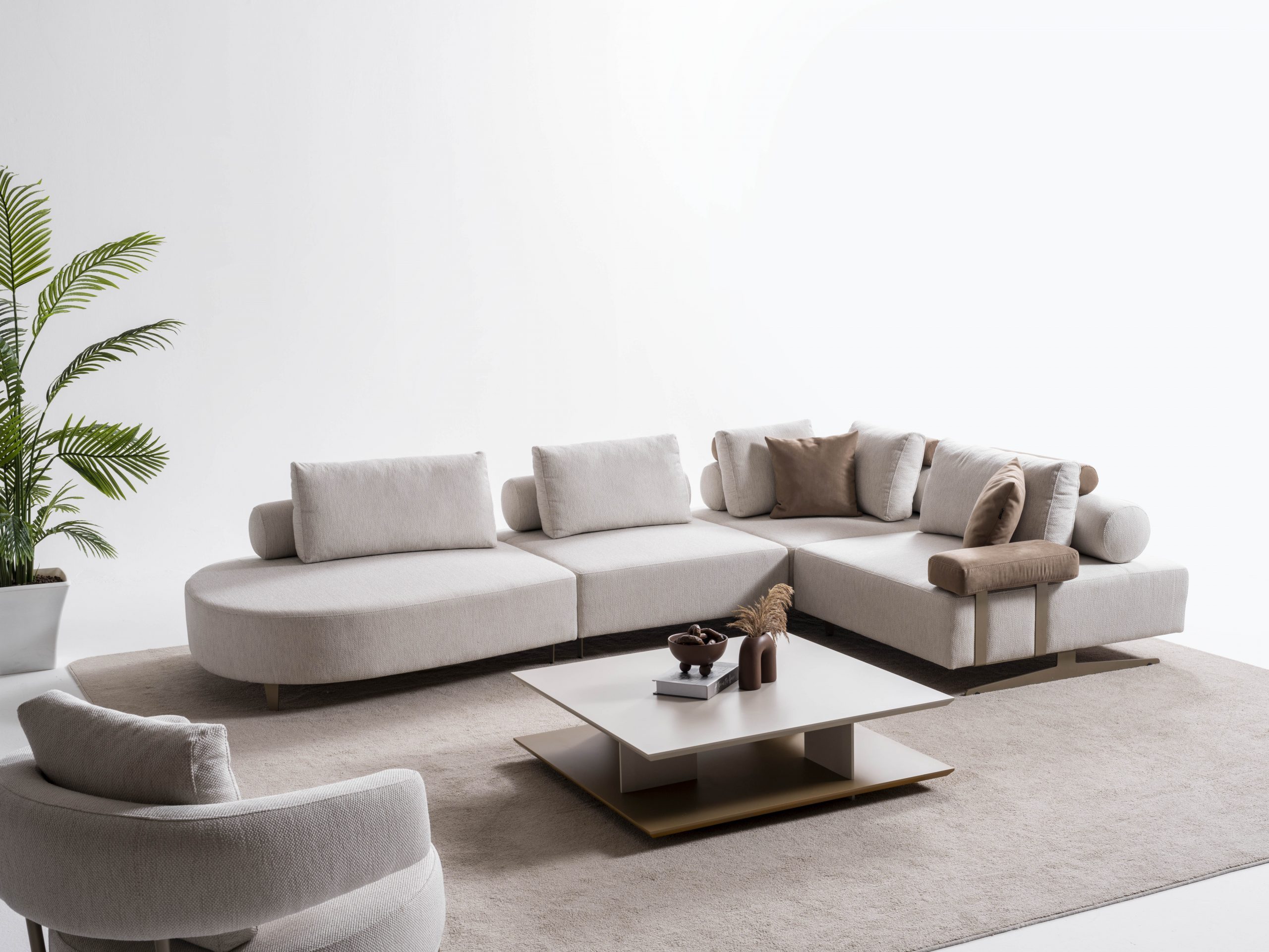 Viva Möbel Sofa VERONA, L345 x R225 cm (Rundecke links), Luxuriöses, modulares Design für individuellen Komfort.