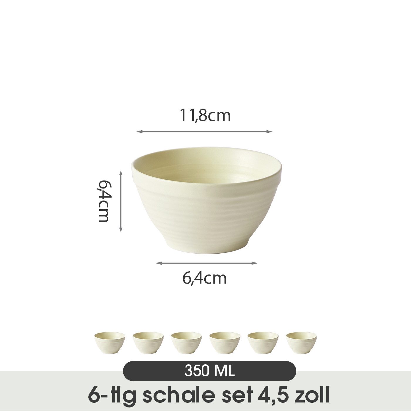 JIWOO Müslischale 6er Ø11,8cm, Frühstückschalen Eisschale Dessertschalen Schale, Keramik, (Schaleset, 6-tlg), Porzellan Hochwertiges Schalen gelb Mikrowellenofen Spülmaschine