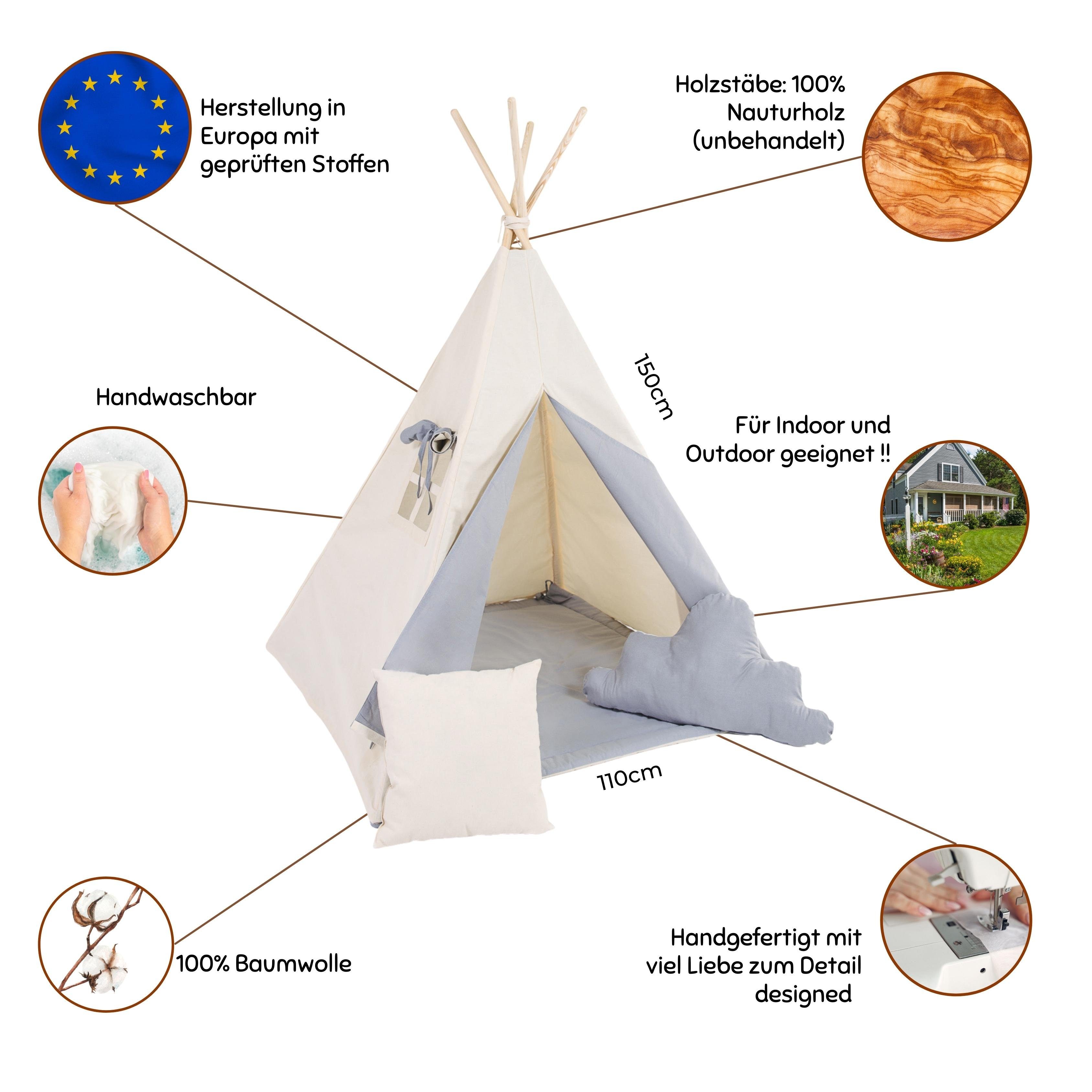 Rainbow Kids Tipi-Zelt Grauer Wolf, Personen: günstig online kaufen
