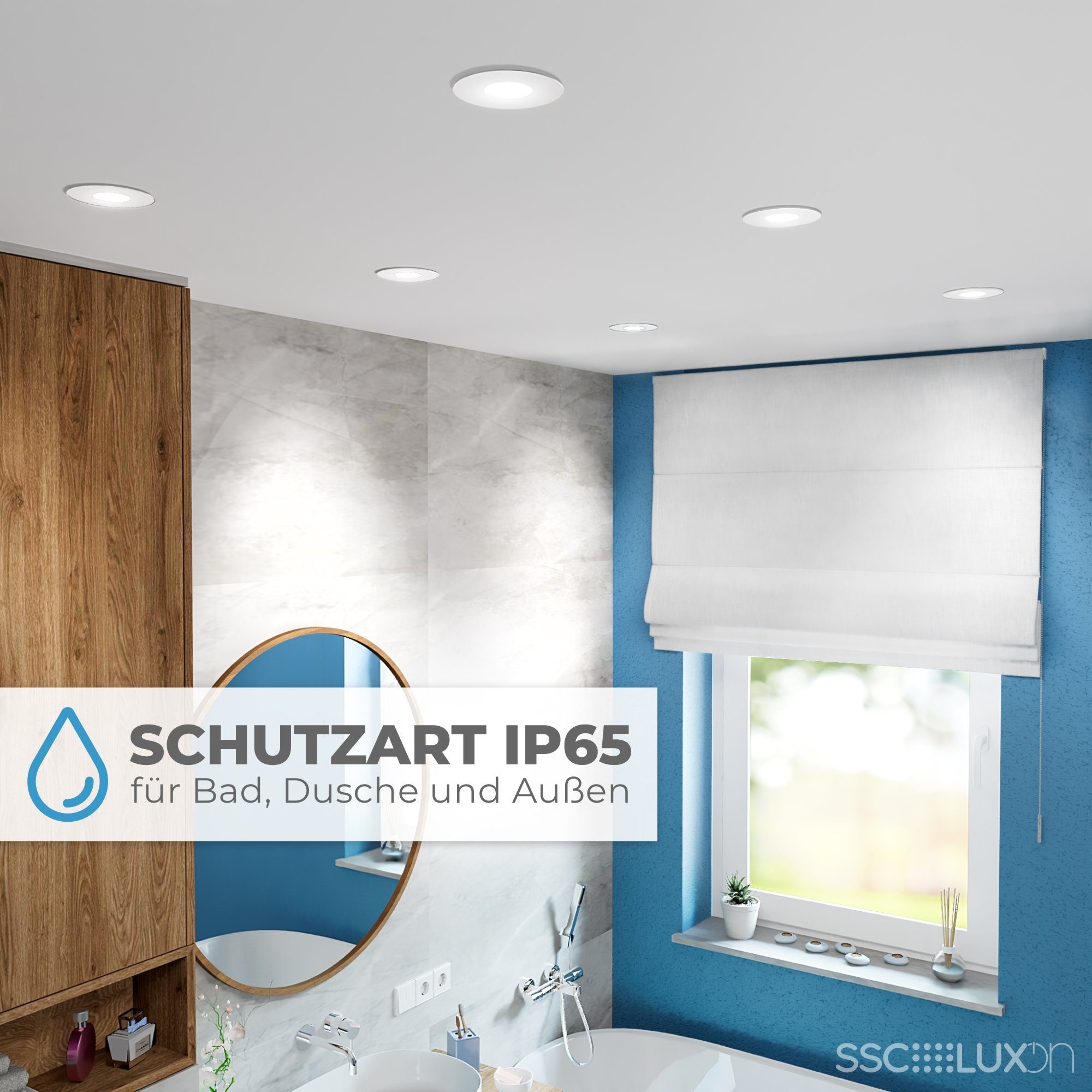 SSC-LUXon LED Außen-Deckenleuchte YOKU flacher Einbauspot IP65 schwenkbar weiss mit LED fourSTEP 230V, Neutralweiß