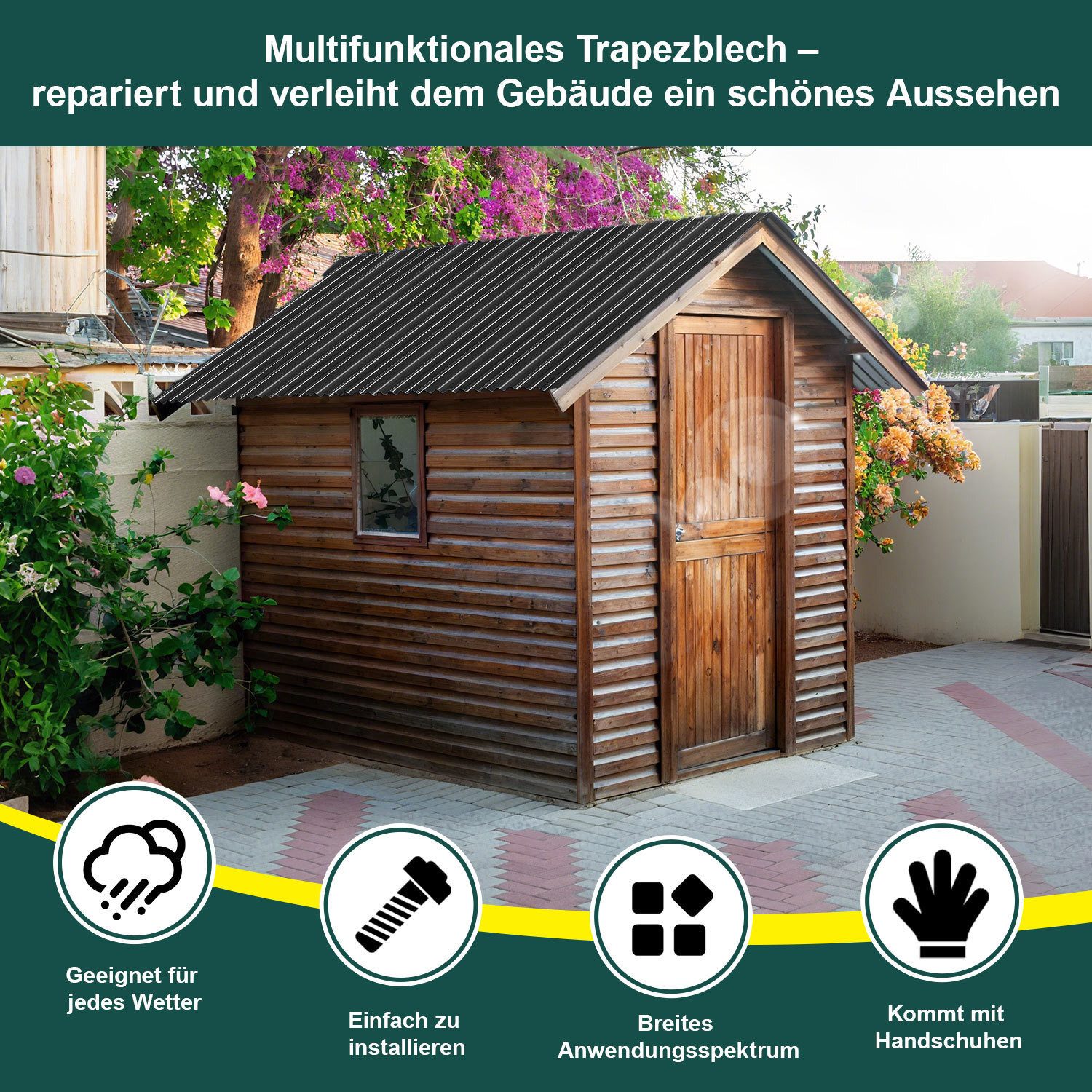 Clanmacy Trapezblech Trapezblech 24er Set Profilblech Trapezblech mit Handschuhe 14m², 129x46x0.25 mm (Set 24-St) UV-Schutz, Wasserfest, Wetterfest, Rostresistent, Korrosionsbeständig