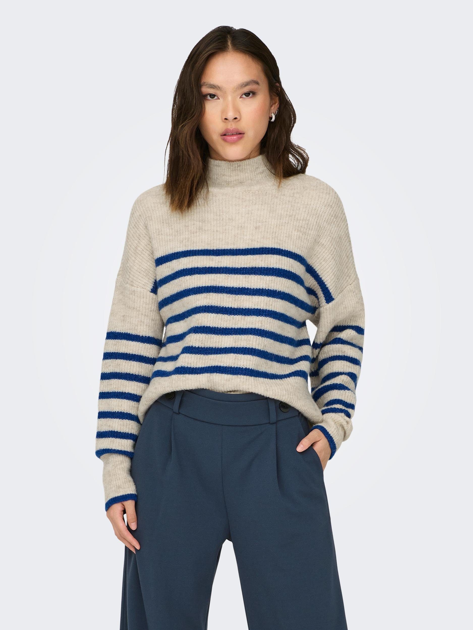 ONLY Strickpullover ONLFRIDI LIFE LS STRIPE HIGH NECK KNT Pumice Stone Stripes:BLUING