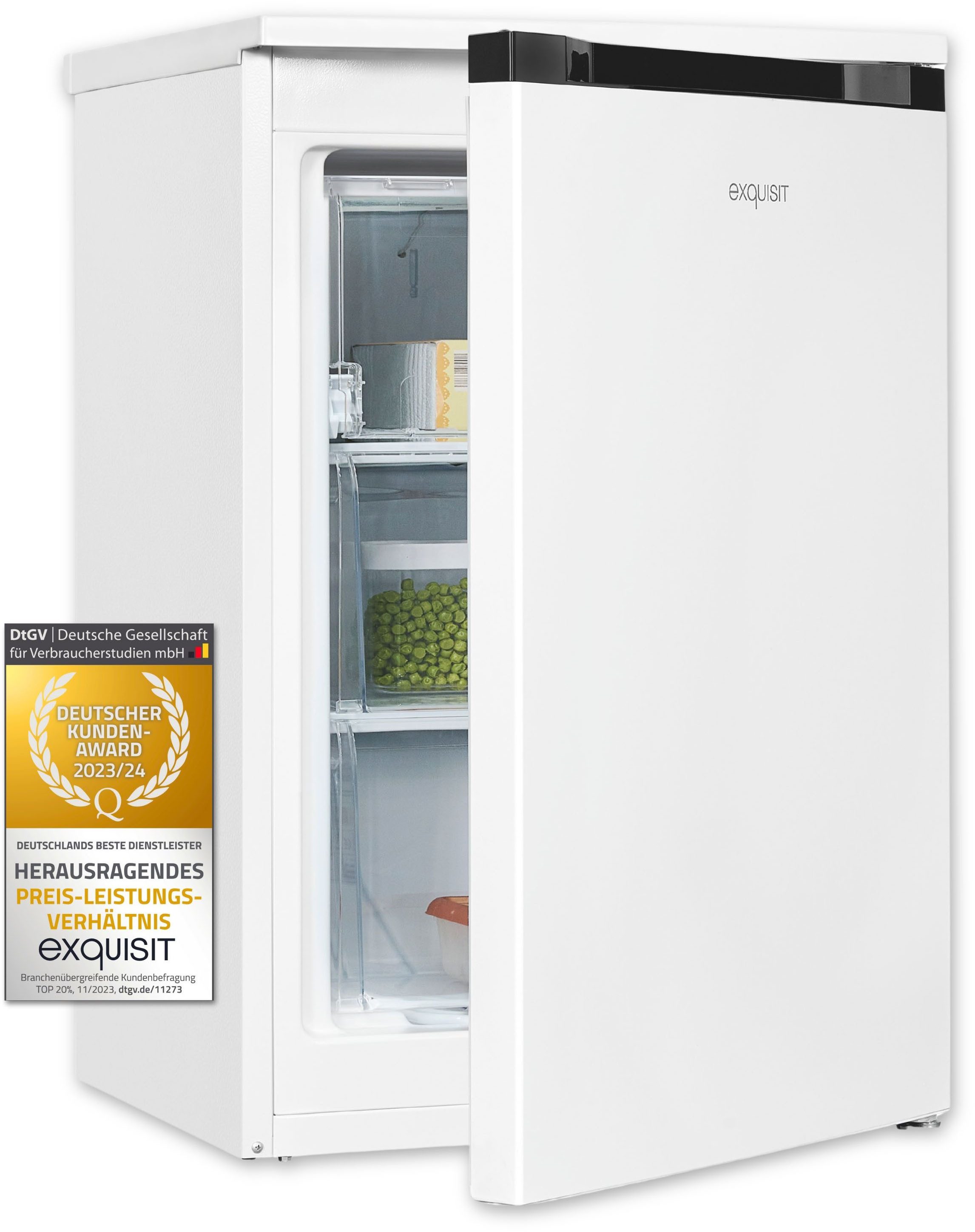 exquisit Gefrierschrank GS81-051C, 84,5 cm hoch, 54,9 cm breit, 4*-Gefrierschrank mit ergonomischer Griffmulde – bequem zu öffnen