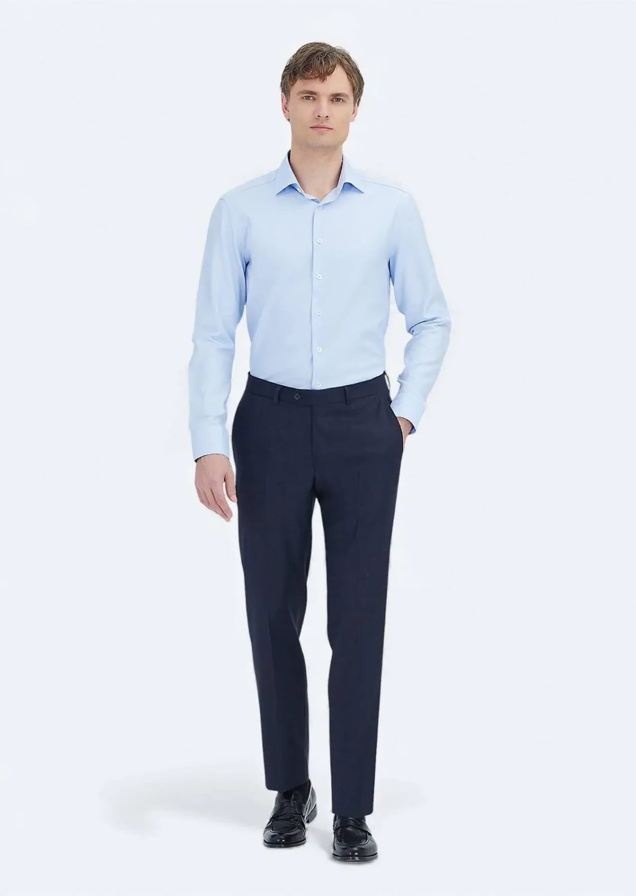 RAMSEY Hemdbluse Blau gemustertes Hemd in regulärer Passform, klassisch gewebt, 100 % B