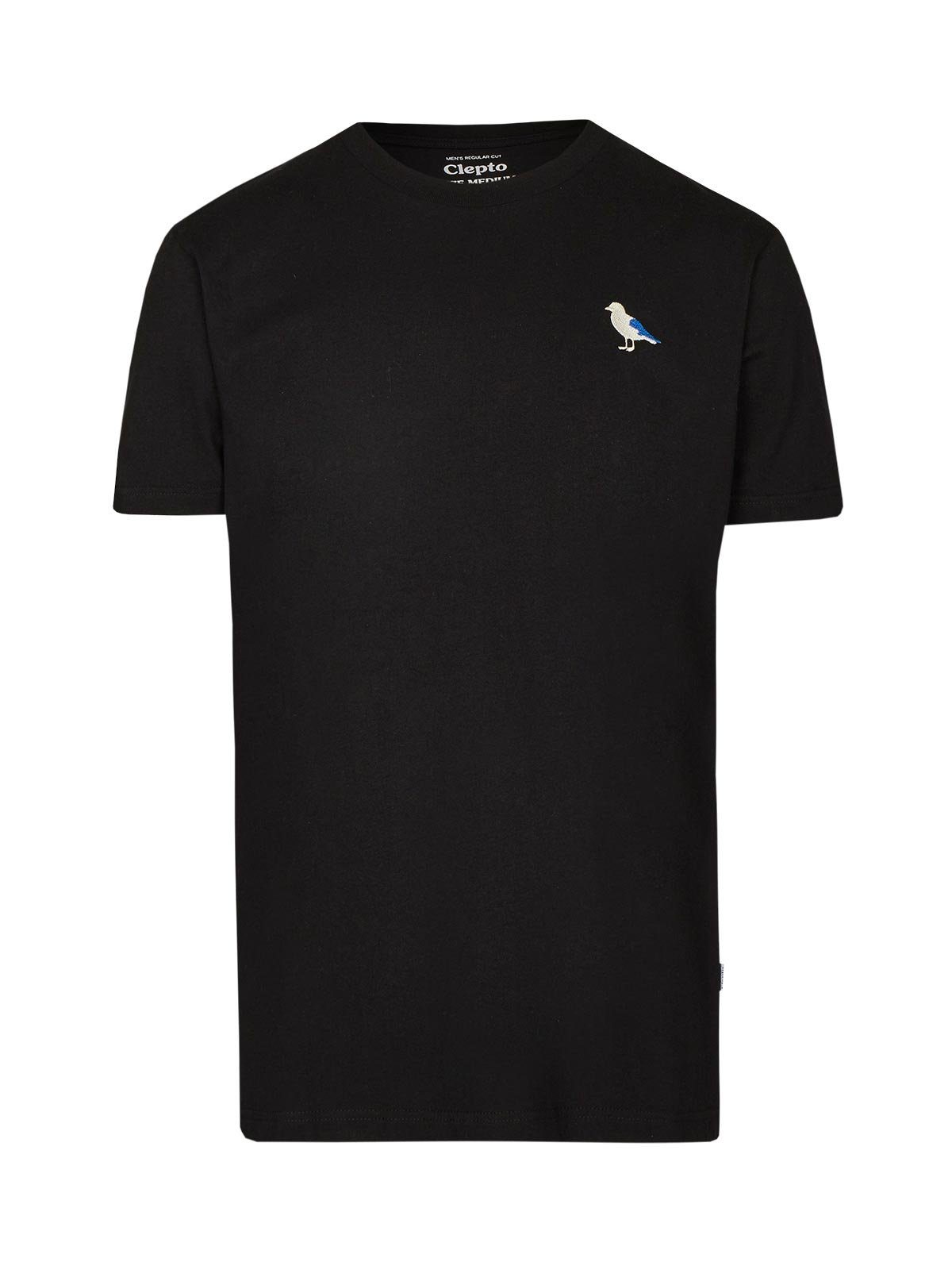 schwarz (1-tlg) Gull T-Shirt Cleptomanicx Gull-Stickerei mit Embro