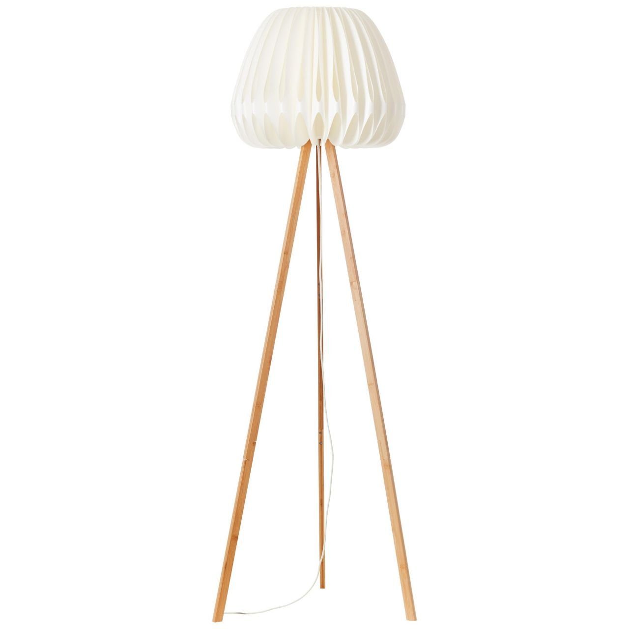 Bambus/Kunststoff holz Lampe, Stehlampe hell/weiß, Standleuchte, dreibeinig Inna, Inna Brilliant