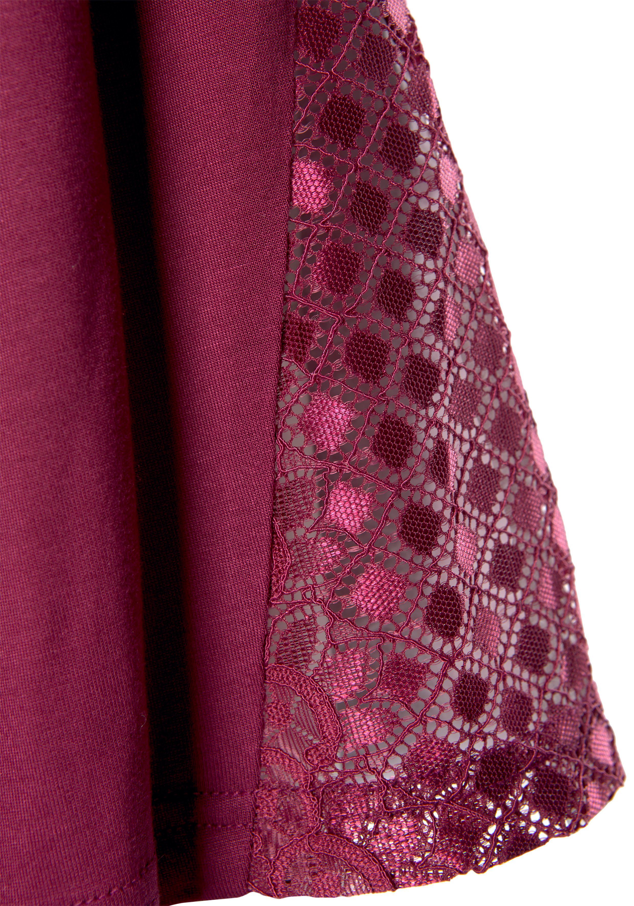 LASCANA Kimono, Spitzen-Details und Viskose, bordeaux Gürtel, Kurzform, mit Ärmeln langen