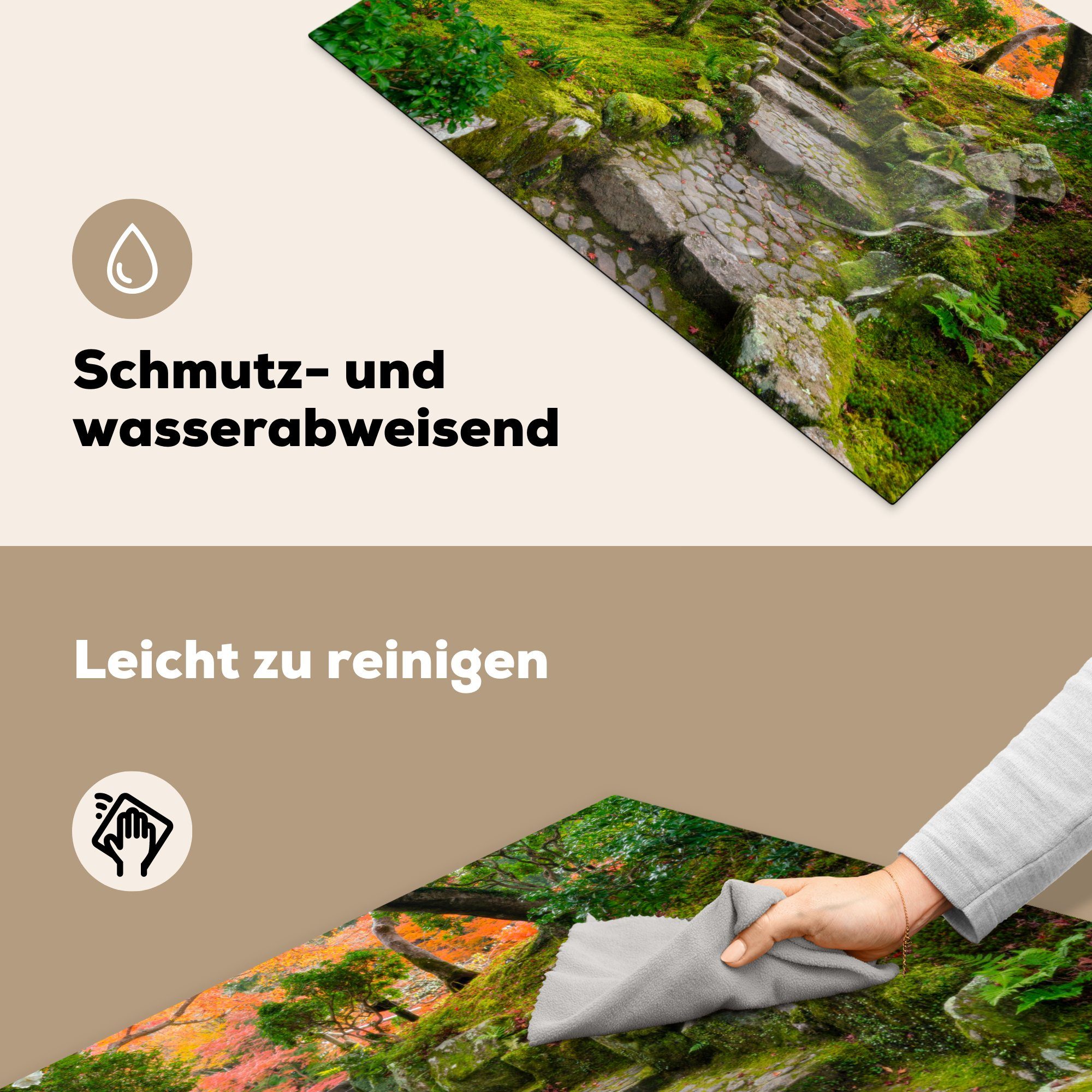 Schutz 81x52 Ceranfeldabdeckung Moos - - Japanisch, Vinyl, cm, - Herdblende-/Abdeckplatte küche, die Induktionskochfeld Natur Kröte für (1 Steine tlg), - MuchoWow