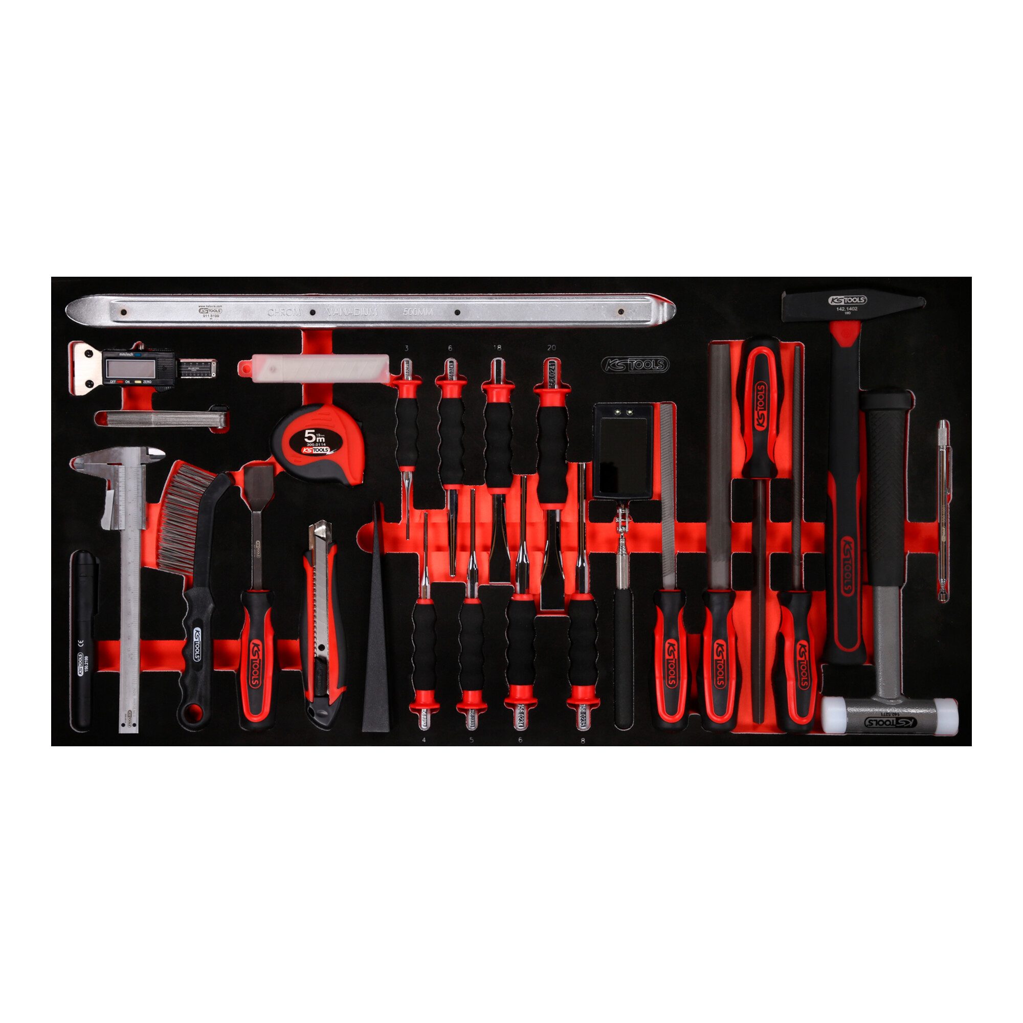 KS Tools KS Tools Hammer- / Meißel- / und Messwerkzeug-Satz in Schaumstoffeinla
