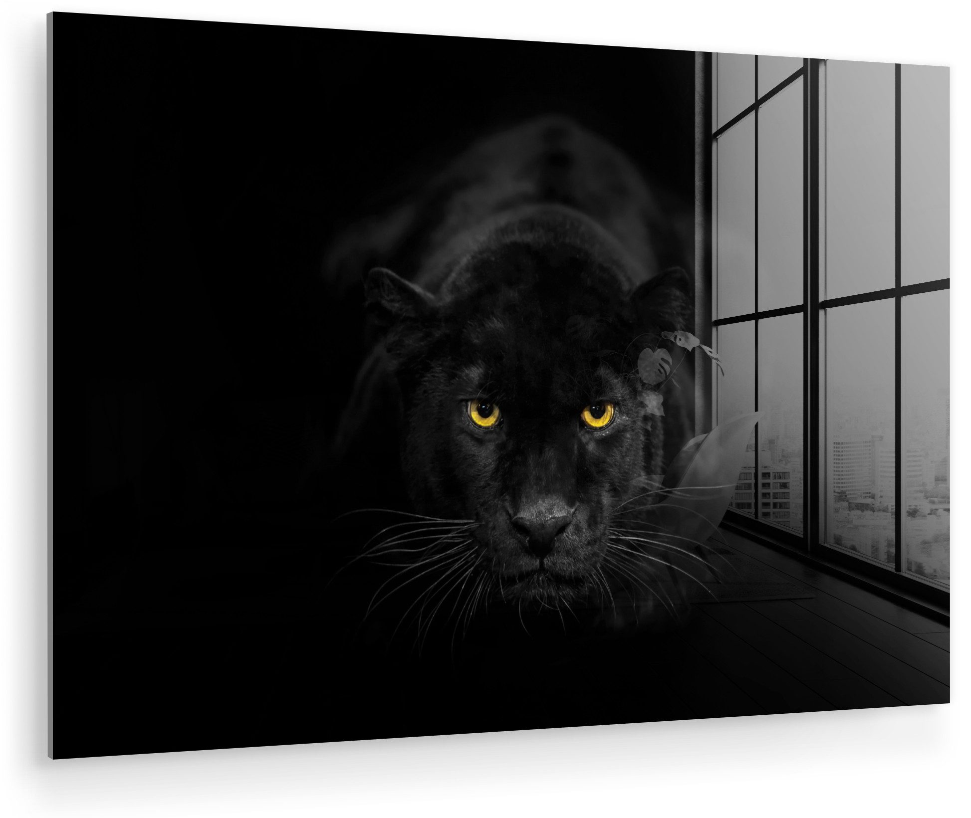 MuchoWow Acrylglasbild Panther - Tiere - Schwarz - Augen, Inkl. Aufhängung, Glasbilder Wohnzimmer, Schlafzimmer, Flur & Esszimmer, 30x20 cm