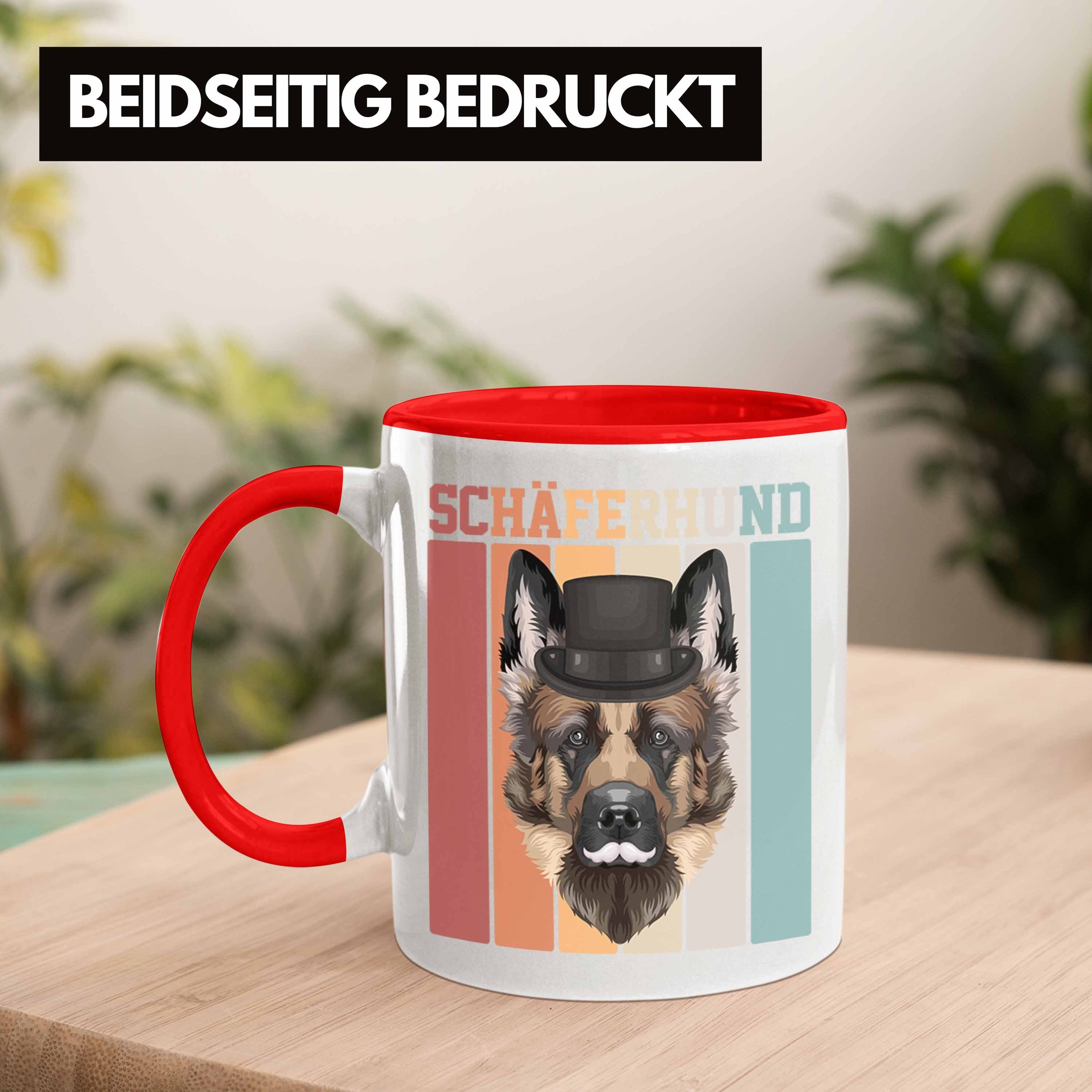 Schäferhund Tasse Trendation Rot Tasse Besitzer Spruch Retro Geschenk Geschenkidee Lustiger