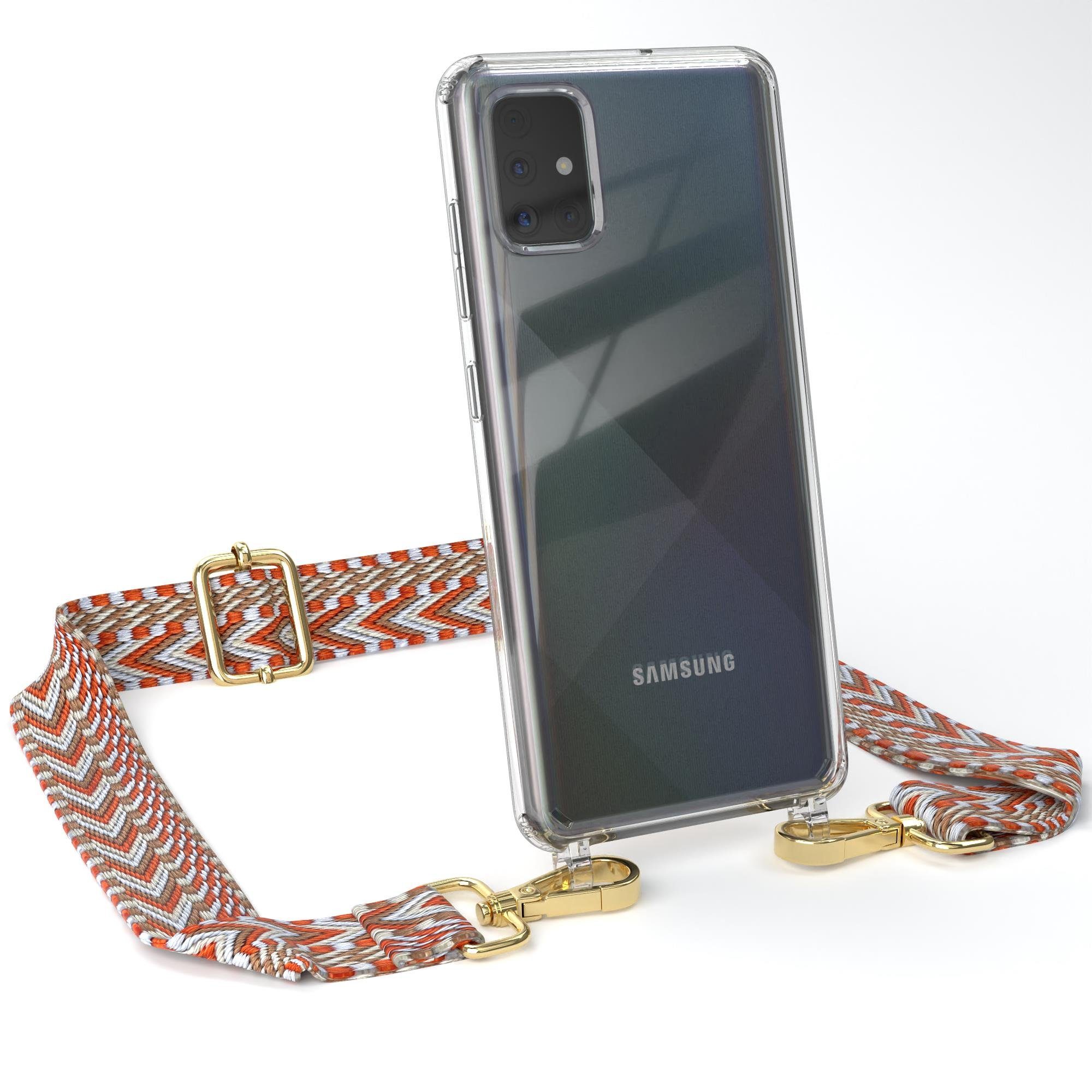EAZY CASE Handykette Boho Umhängeband für Samsung Galaxy A51 6,5 Zoll, Farbenfrohes Handyband für Festival Konzert Handykette Karabiner Gold