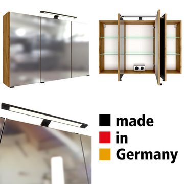 Lomadox Badmöbel-Set MORISSON-03, (Spar-Set, 4-St), Eiche 100 cm Waschtisch Waschbecken und Spiegelschrank 215/200/50 cm