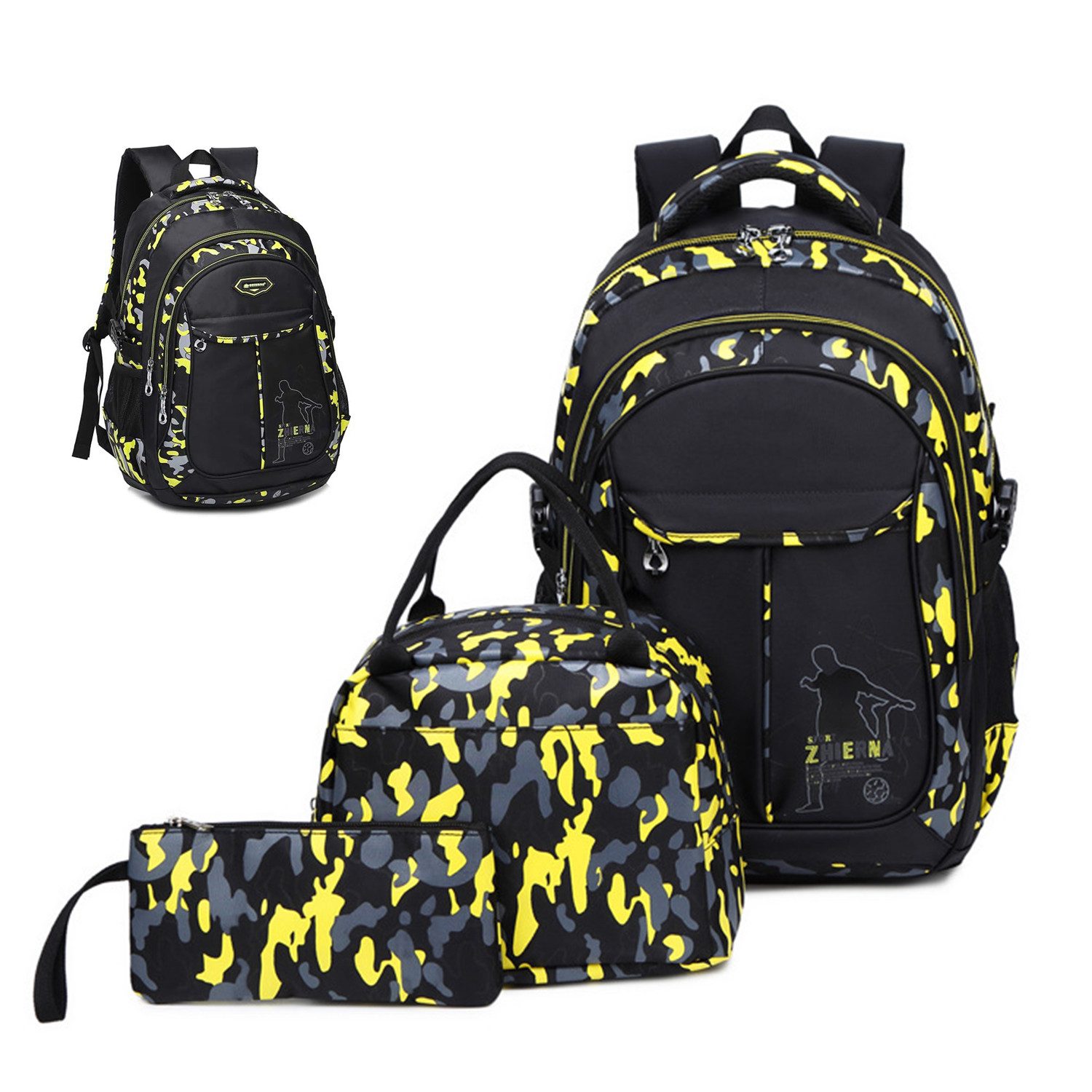 Schulrucksack Schulrucksack-Set Jungen Teenager Schwarz und Gelb
