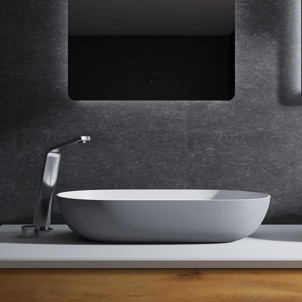 Bernstein Aufsatzwaschbecken O-540 54cm Grau/Weiß matt, Aufsatzwaschbecken oval Grau-Weiß weiße Blende