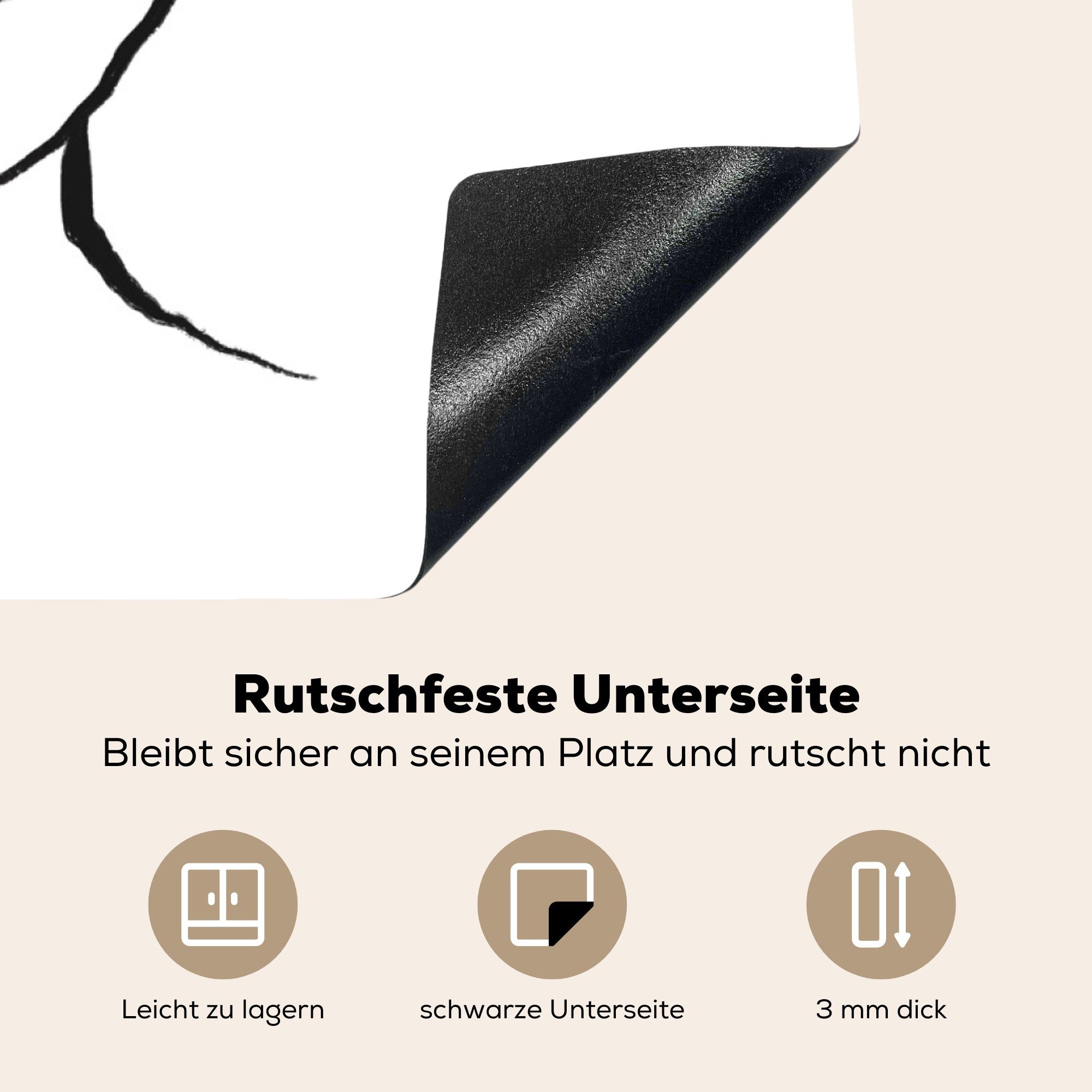 Frau Vinyl, Arbeitsplatte Porträt Weiß, - (1 tlg), cm, Schwarz Herdblende-/Abdeckplatte Ceranfeldabdeckung, küche - 78x78 für - MuchoWow
