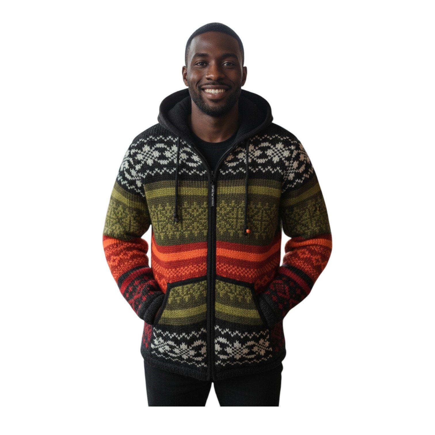 THC Natural Line Strickjacke THC Strickjacke 827 bunte Muster (1 Stück, 1-tlg., 1 Stück) Strickjacke mit abnehmbarer Kapuze