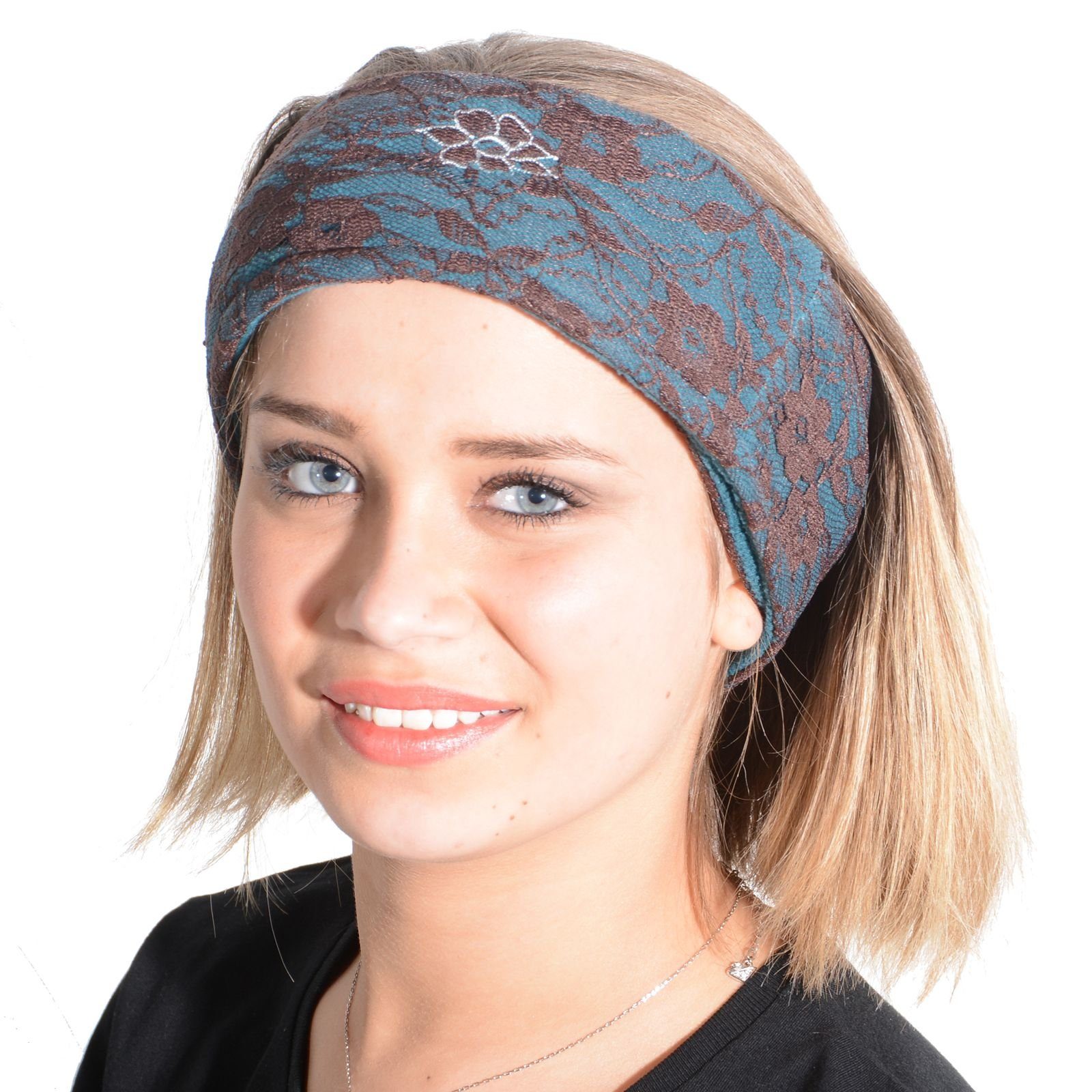 KUNST UND MAGIE Ohrenwärmer 2in1 Damen Tube Stirnband Ohrenwärmer Kragen Neckwarmer Blau