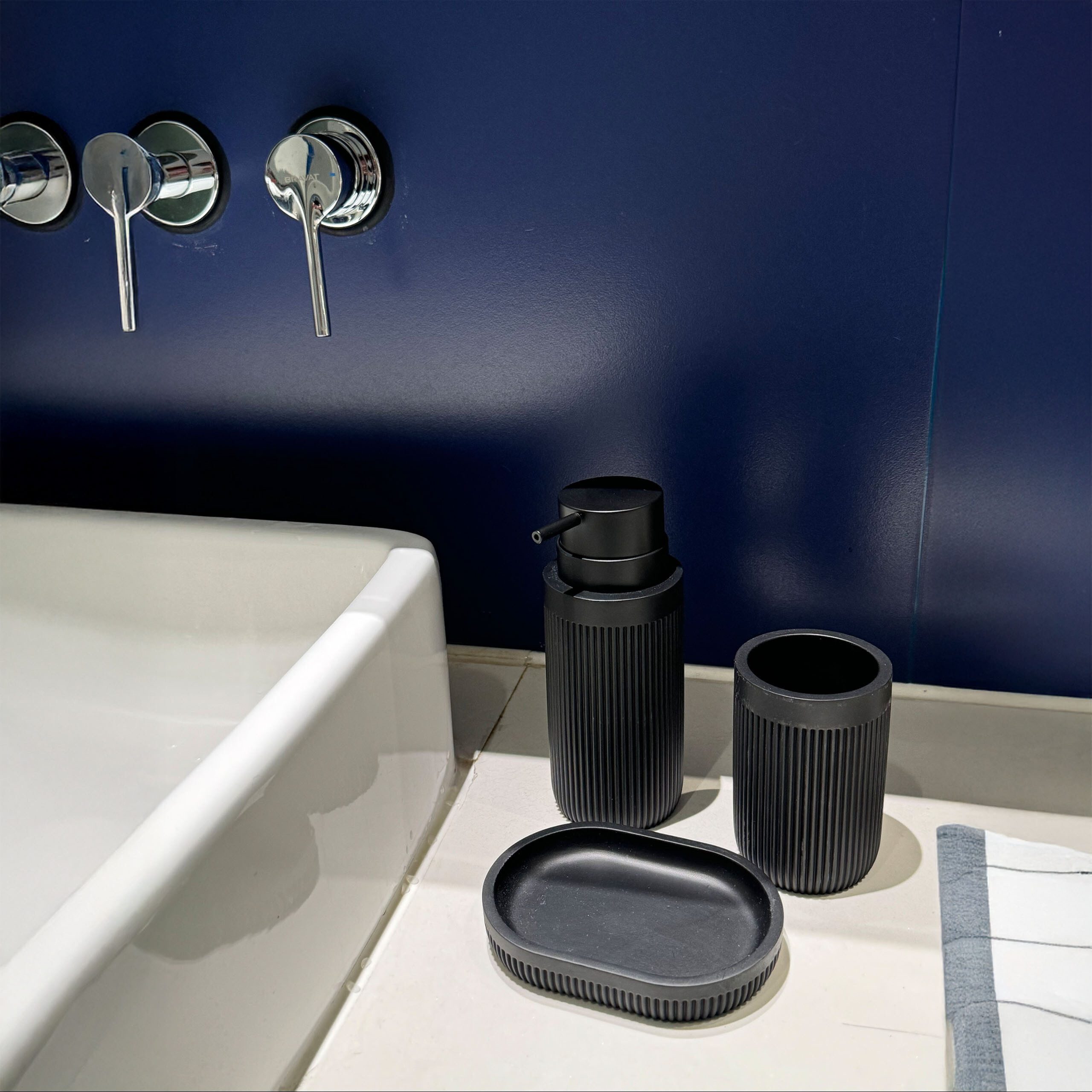 relaxdays Badaccessoire-Set Bad Accessoires 3-teilig, schwarz günstig online kaufen