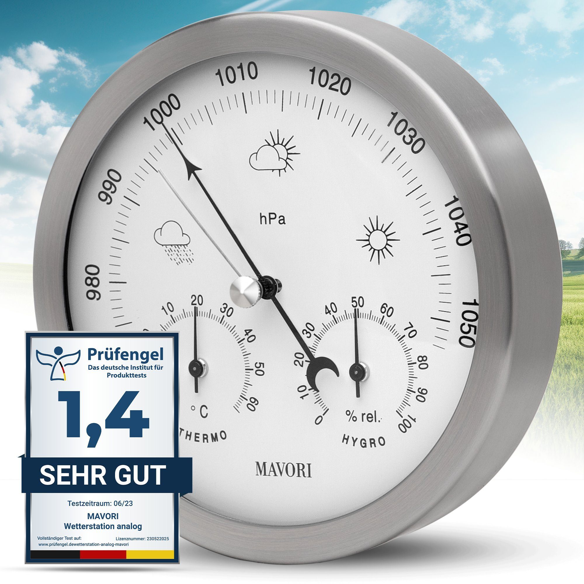 - Barometer, analog MAVORI Wetterstation Wetterstation 3in1 & Hygrometer Thermometer