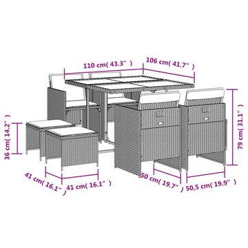 vidaXL Garten-Essgruppe 9-tlg. Garten-Essgruppe mit Kissen Beigemischung Poly Rattan, (9-tlg)