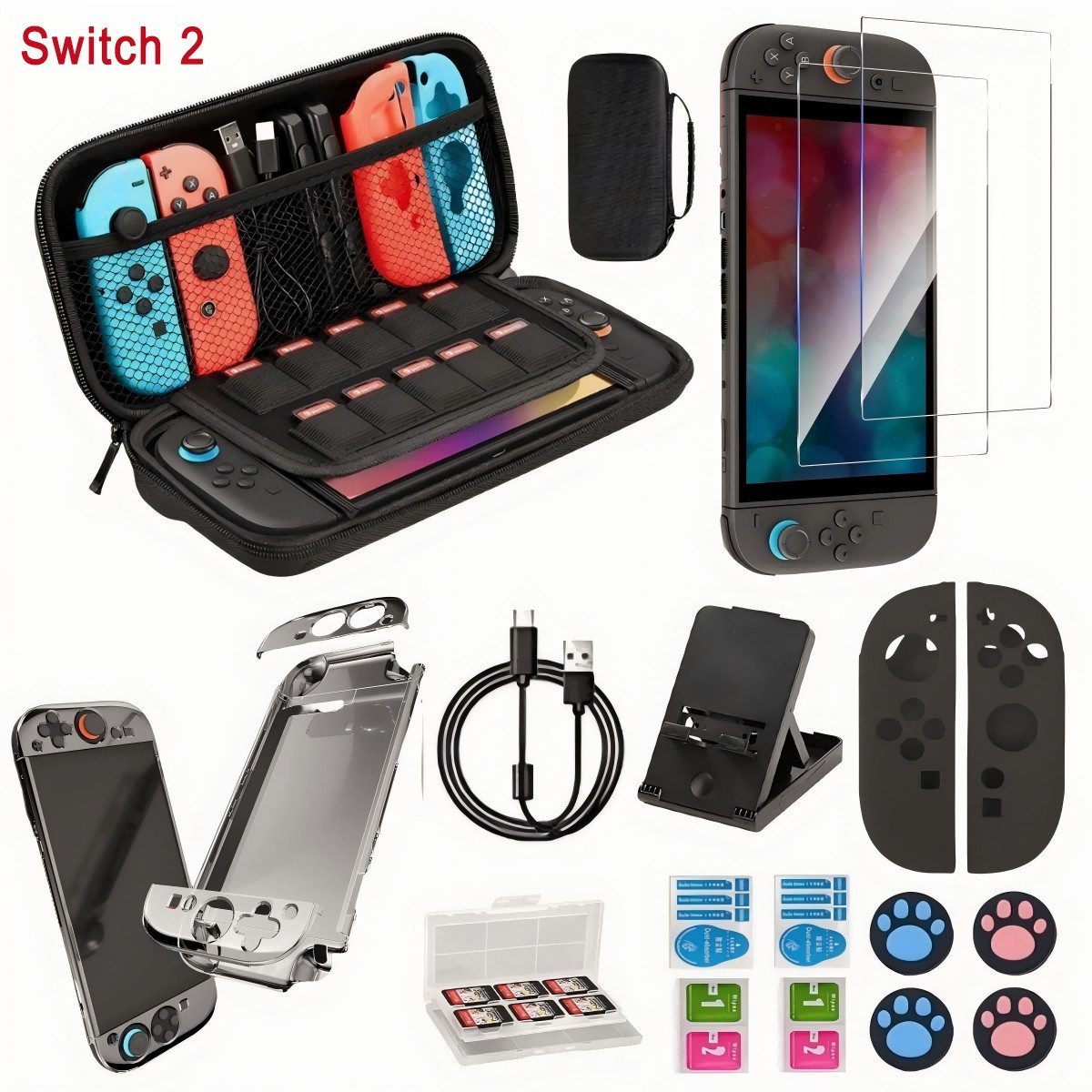 Forrlite Nintendo Switch 2 Zubehör Spielekonsolen-Tasche, Nintendo-Controller (14-in-1-Zubehörset Kompatibel mit Nintendo Switch 2, NintendoSchutzhülle mit Displayschutz, für Switch Konsole und Zubehör)