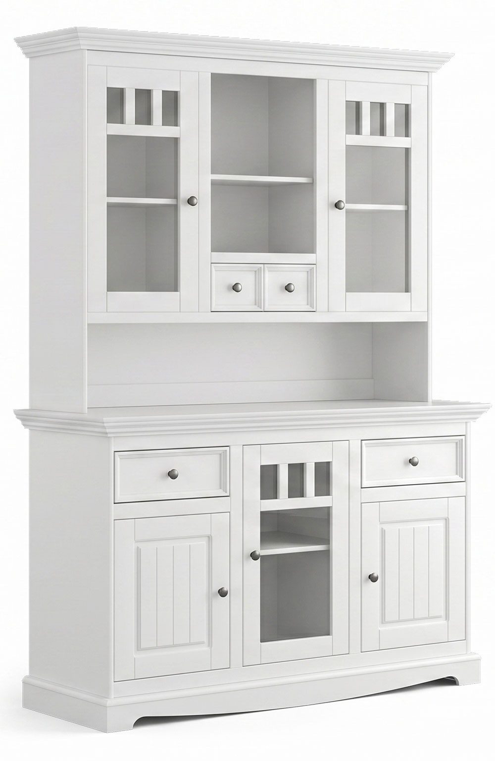 Feldmann-Wohnen Buffet Belluno Elegante (mit Schubladen, mit Türen, mit Glaseinsatz, 2-St., moderne Optik, mit Schubladen, mit Türen, mit Glaseinsatz) 130x44x190cm Massivholz 5-türig Kiefer weiß lackiert