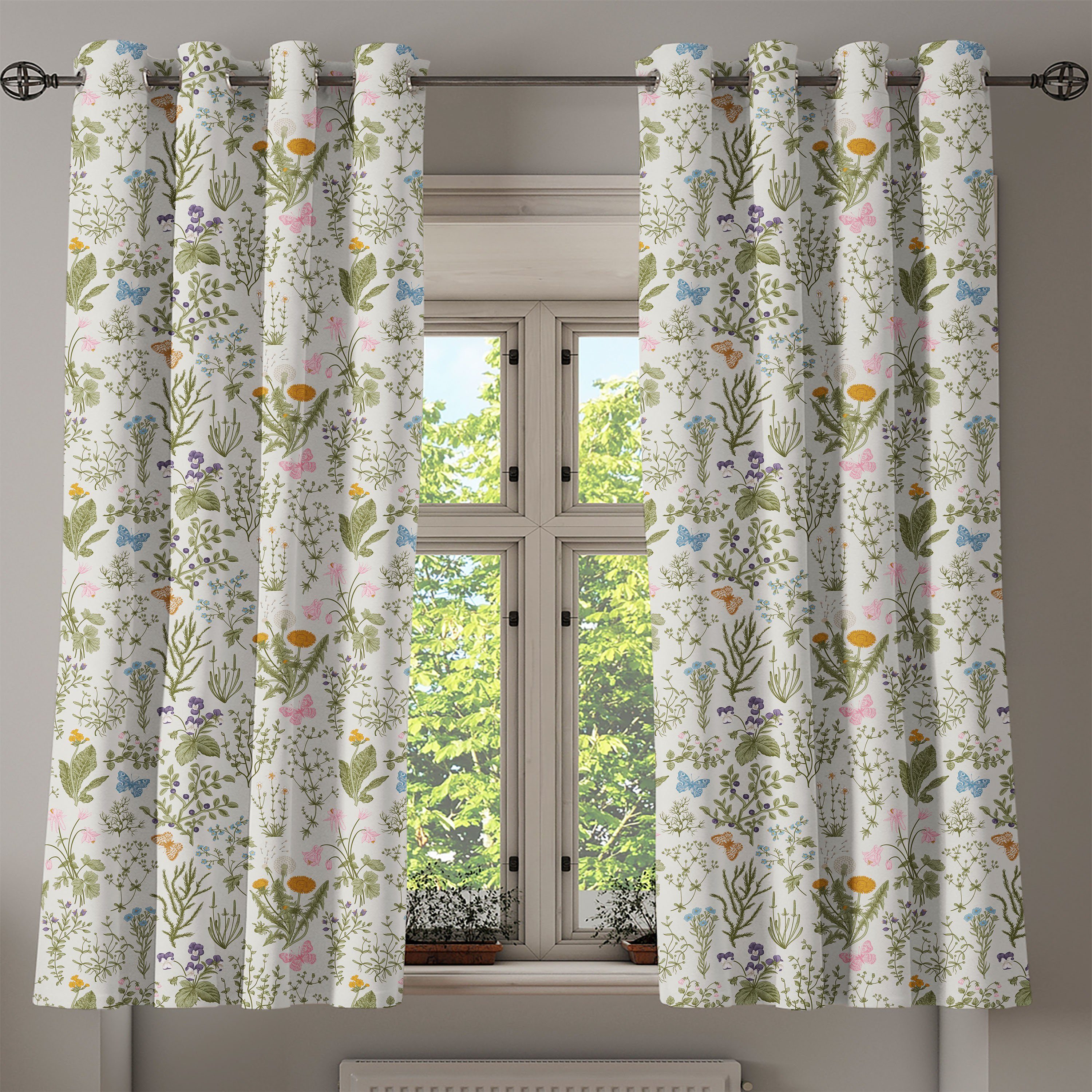 für Garden Vintage 2-Panel-Fenstervorhänge Wohnzimmer, Schlafzimmer Abakuhaus, Dekorative Plants Blumen Gardine