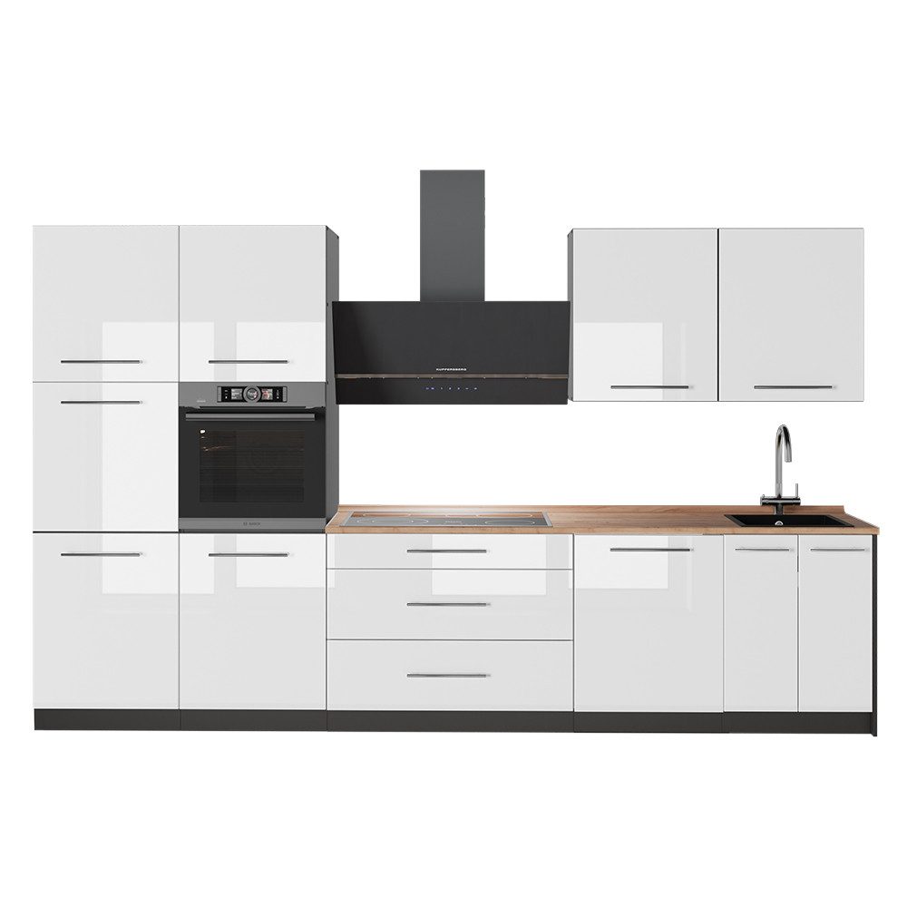 Vicco Küchenzeile Fame-Line, Weiß Hochglanz/Anthrazit, 340 cm, AP Eiche