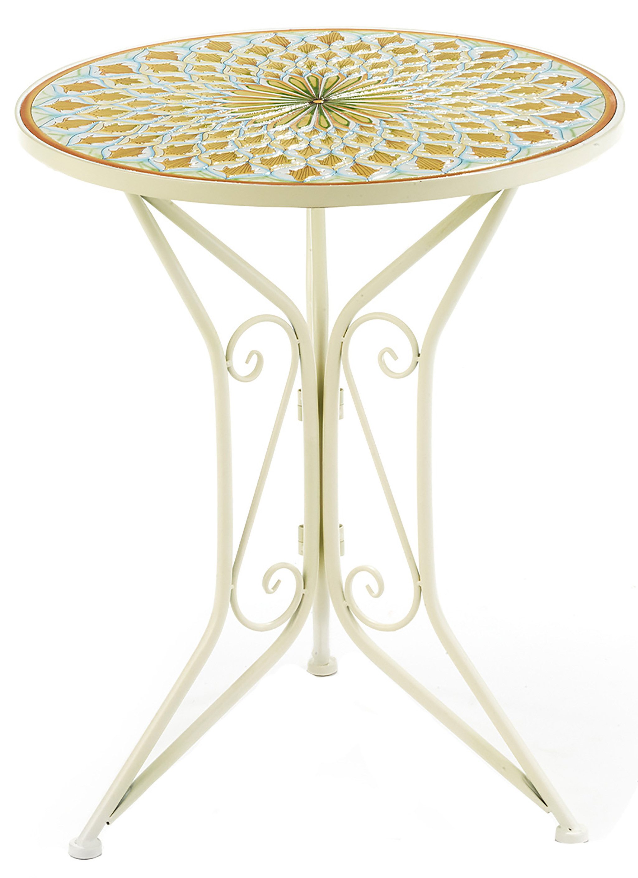 Kobolo Beistelltisch Gartentisch Mediterran mit Platte in Mosaikoptik - Esstisch Bistrotisc (kein Set, 1-St., Stühle separat erhältlich), Höhe 71 cm - Durchmesser 61 cm