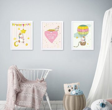 Himmelzucker Poster Premium DIN A4 Wandbilder für Kinderzimmer Babyzimmer Dekoration, Einhorn (3-teiliges Poster-Set, 3 St), Bilder Kinderposter für Junge Mädchen (DIN A4 ohne Rahmen)