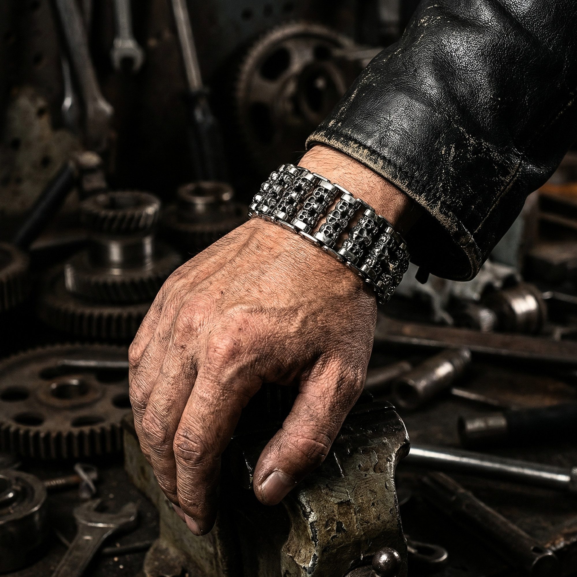 UNIQAL.de Edelstahlarmband Panzerarmband Herren "SILVER SKULL" Edelstahlarmband, (Edelstahl, Casual Style, Biker, Türsteher, Handgefertigt in Germany)