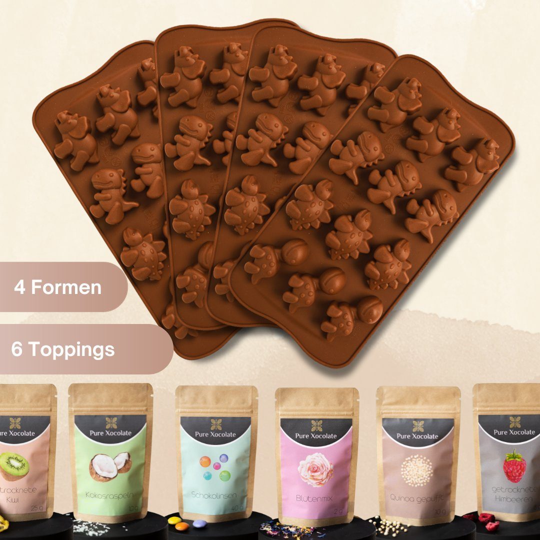 Pure Xocolate Kreativset Party-Set zum Schokolade selber machen mit Dinos, geeignet für Geschirrspülmaschinen | Kreativkästen